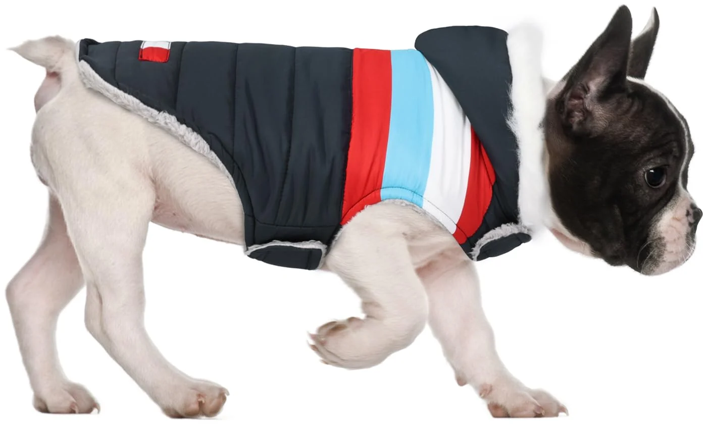 Functional HDE Dog Puffer Jacket Fleece Lined Winter Parka with Harness Hole Patriotic – M Luxury