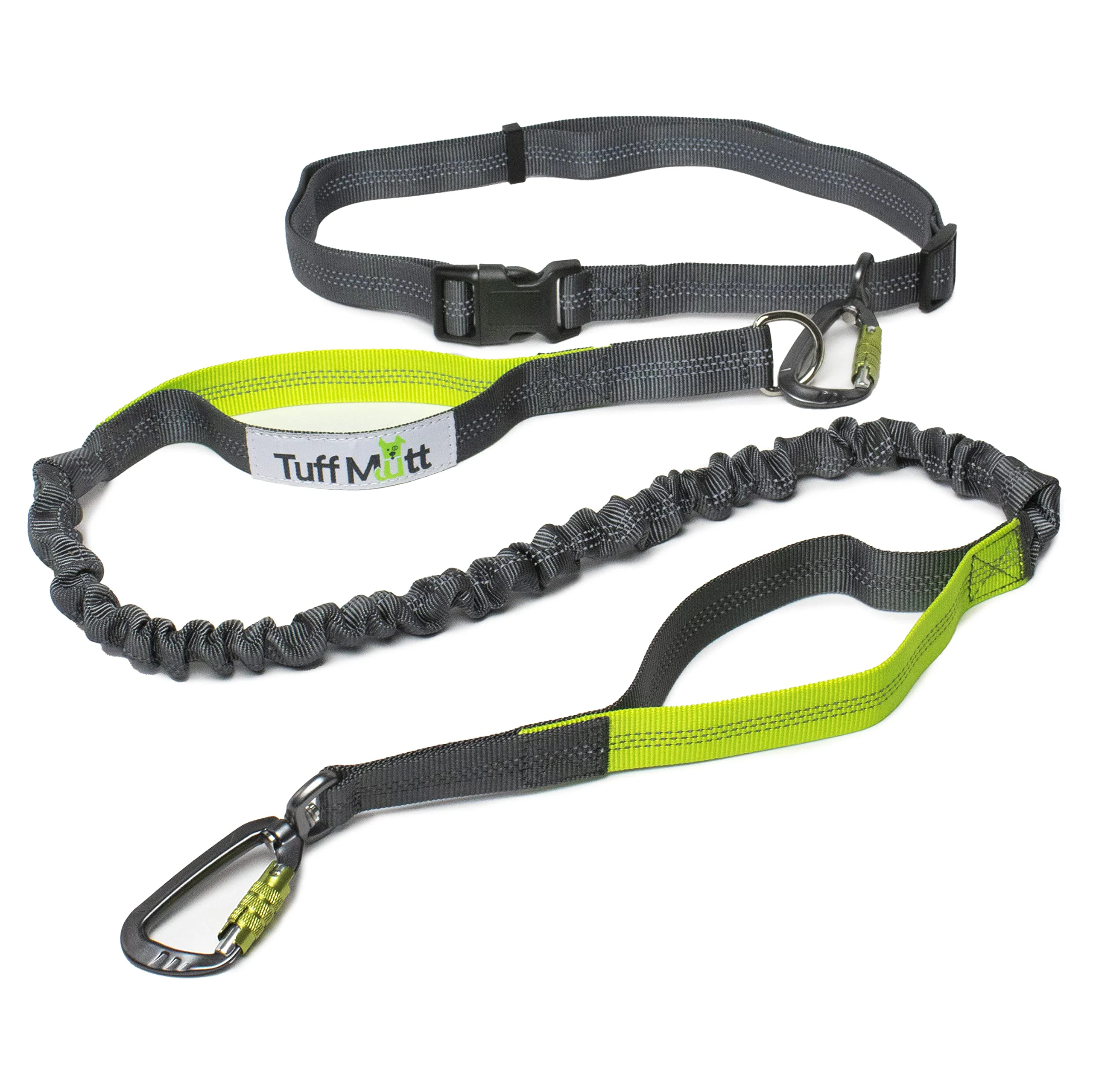 Enhanced Tuff Mutt Hands- Waist Leash for Dogs Dual Handles Reflective Bungee Effective