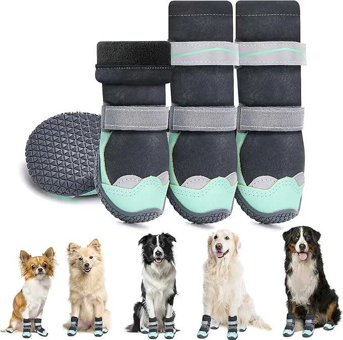 Sophisticated Lukovee Dog Shoes – Waterproof Fleece Lined Dog Boots for Large Small Medium Dogs Reflective Booties with Non-Slip Rubber Sole for Rain Winter Cold Weather Green Size 8 About ThisOverview Genuine