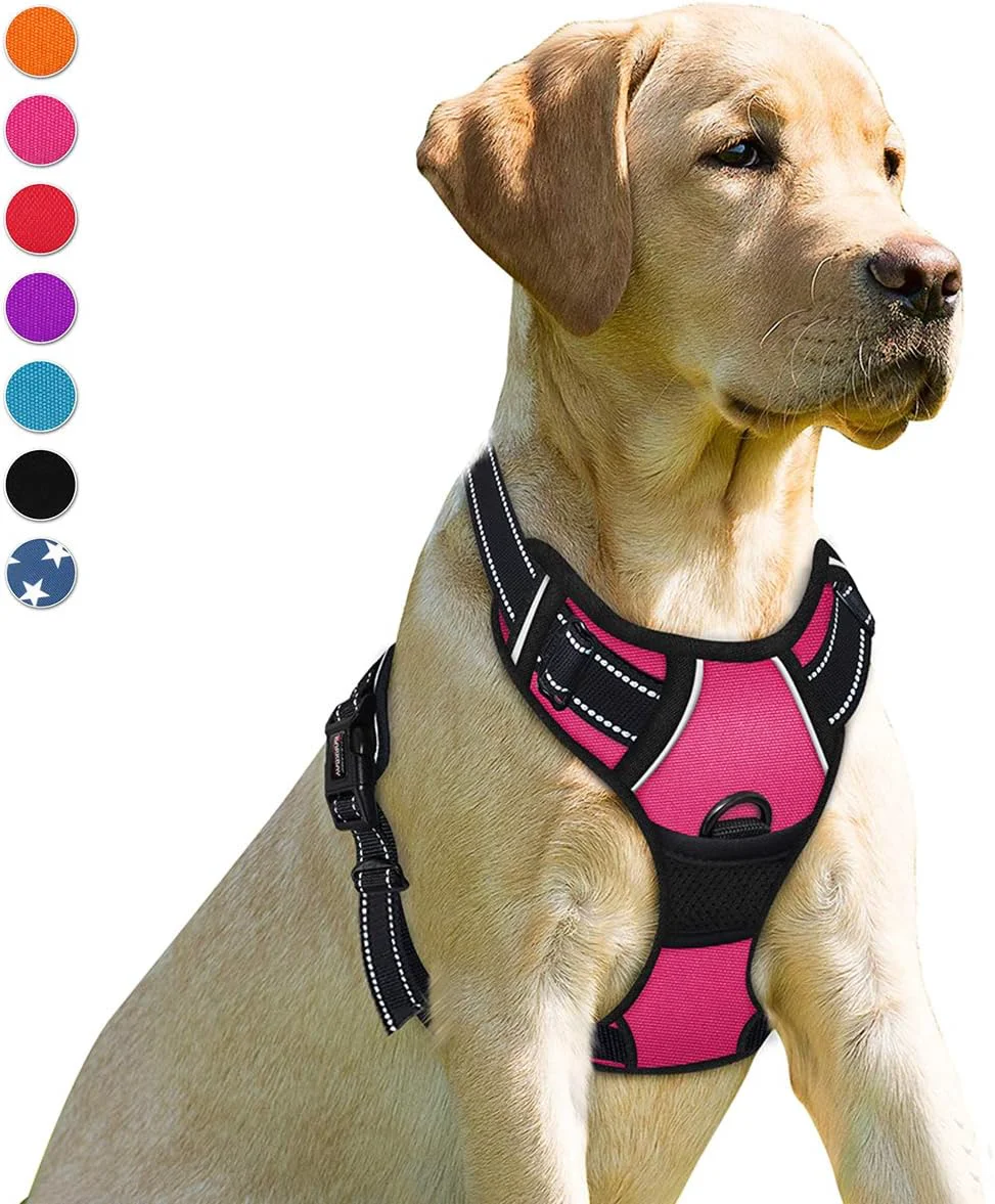 Trendy BARKBAY No Pull Dog Harness Front Clip Heavy Duty Reflective Easy Control Handle for Large Dog Walking Pink M Innovative