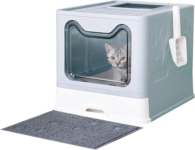 Responsible Cat Litter Box with Litter Mat and Scoop Large Covered Litter Box with Lid Trusted