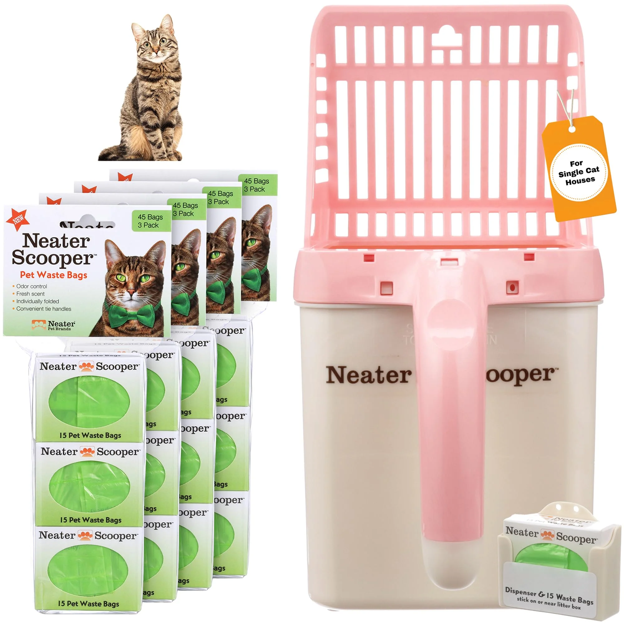 Crafted Neater Scooper Standard Cat Litter Scoop – 195 Refill Bags Mess- Litter Box Sustainable