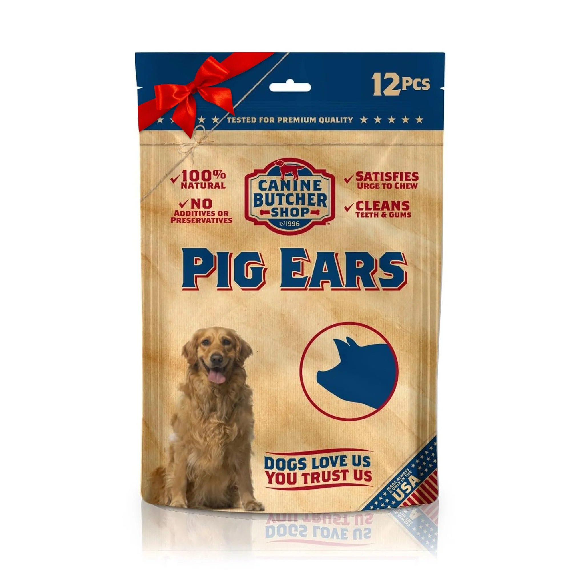 Stylish Canine Butcher Shop Pig Ears for Dogs – Large USA-Made 12-Pack Long-Lasting