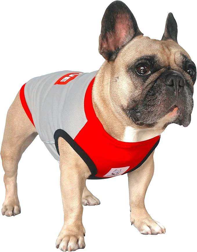High-Grade iChoue French Bulldog Summer Cooling Shirt for Dogs UV Sun Protection Vest Sleeveless Stretchy Tank Top English Pug Grey Red – XLargeAbout ThisOverview Certified