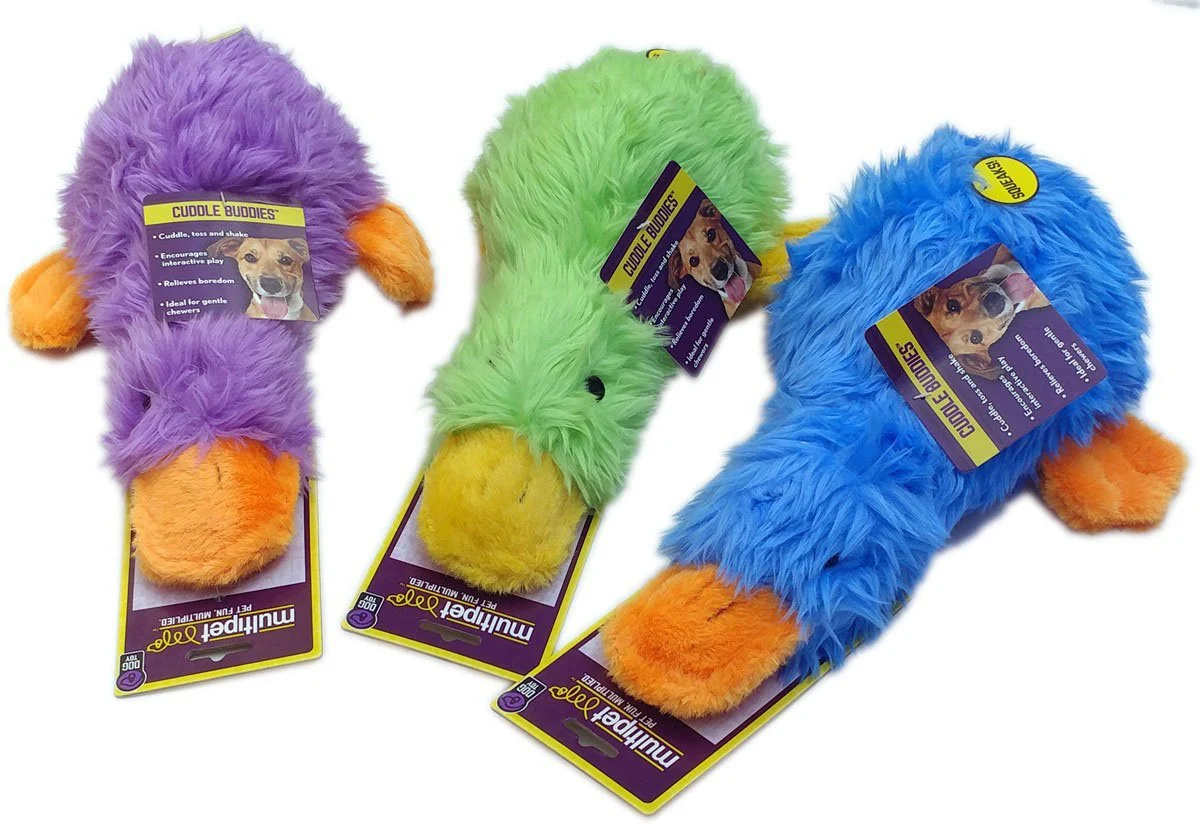 Durable Multipet Duckworth Duck Large 13in Plush Squeaky Dog Toy – Assorted Pack of 3 Superior