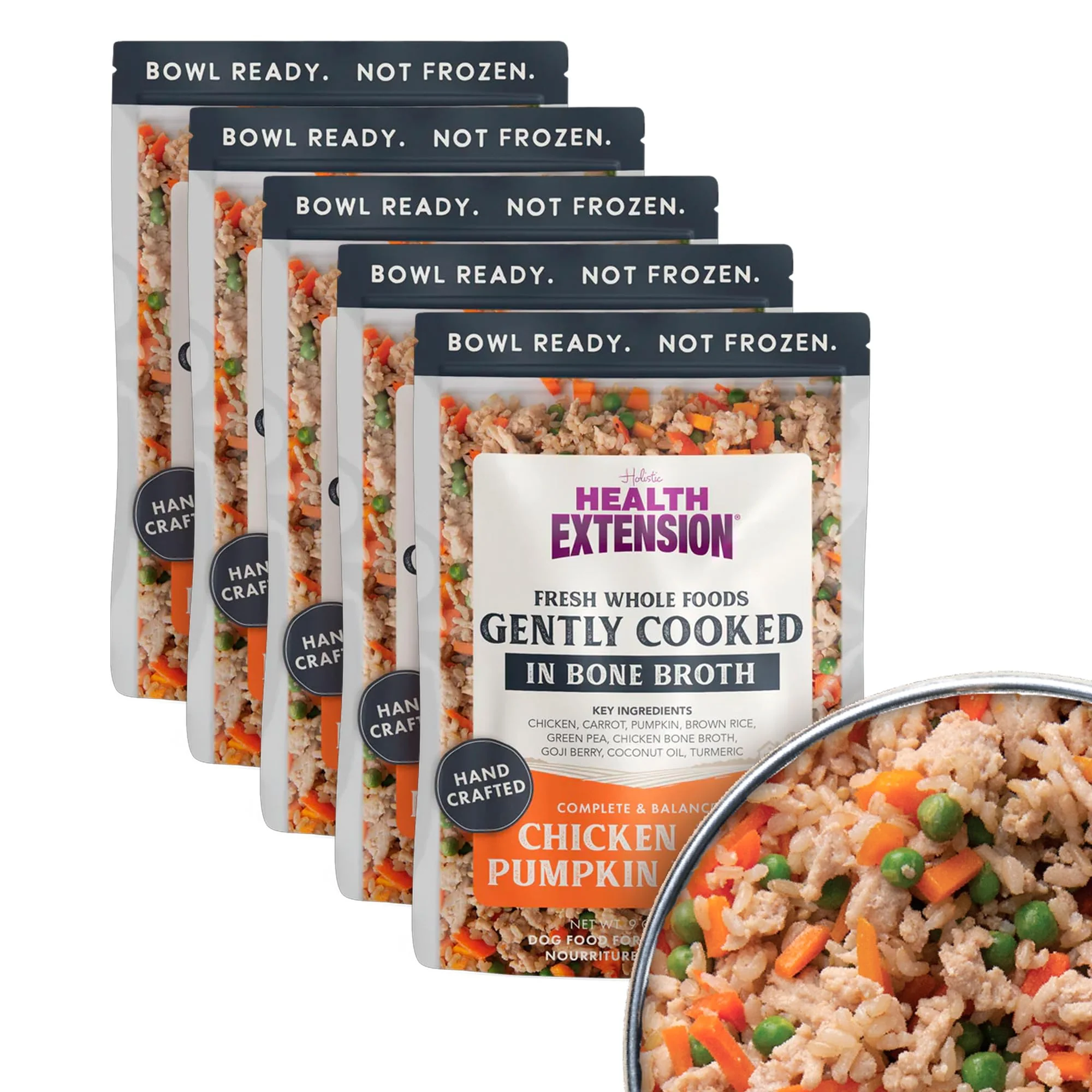 Elite Health Extension Gently Cooked Chicken Pumpkin Dog Food – Human-Grade Shelf-Stable 9 oz Pouches Pack of 5 Elegant