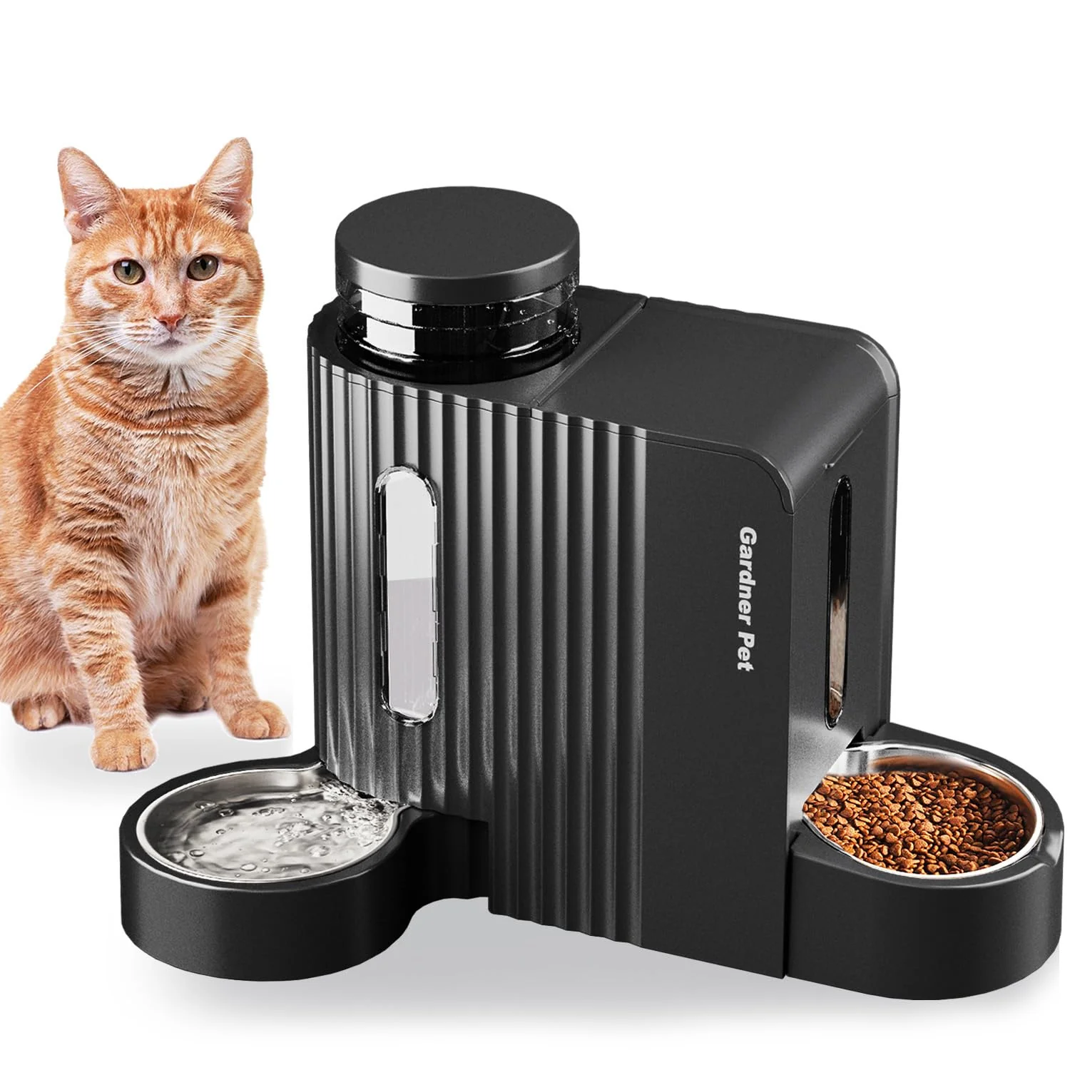 Modern Gardner Pet Automatic Gravity Feeder and Water Dispenser – Stainless Steel Large Capacity 0.8 gal x 2 Enhanced