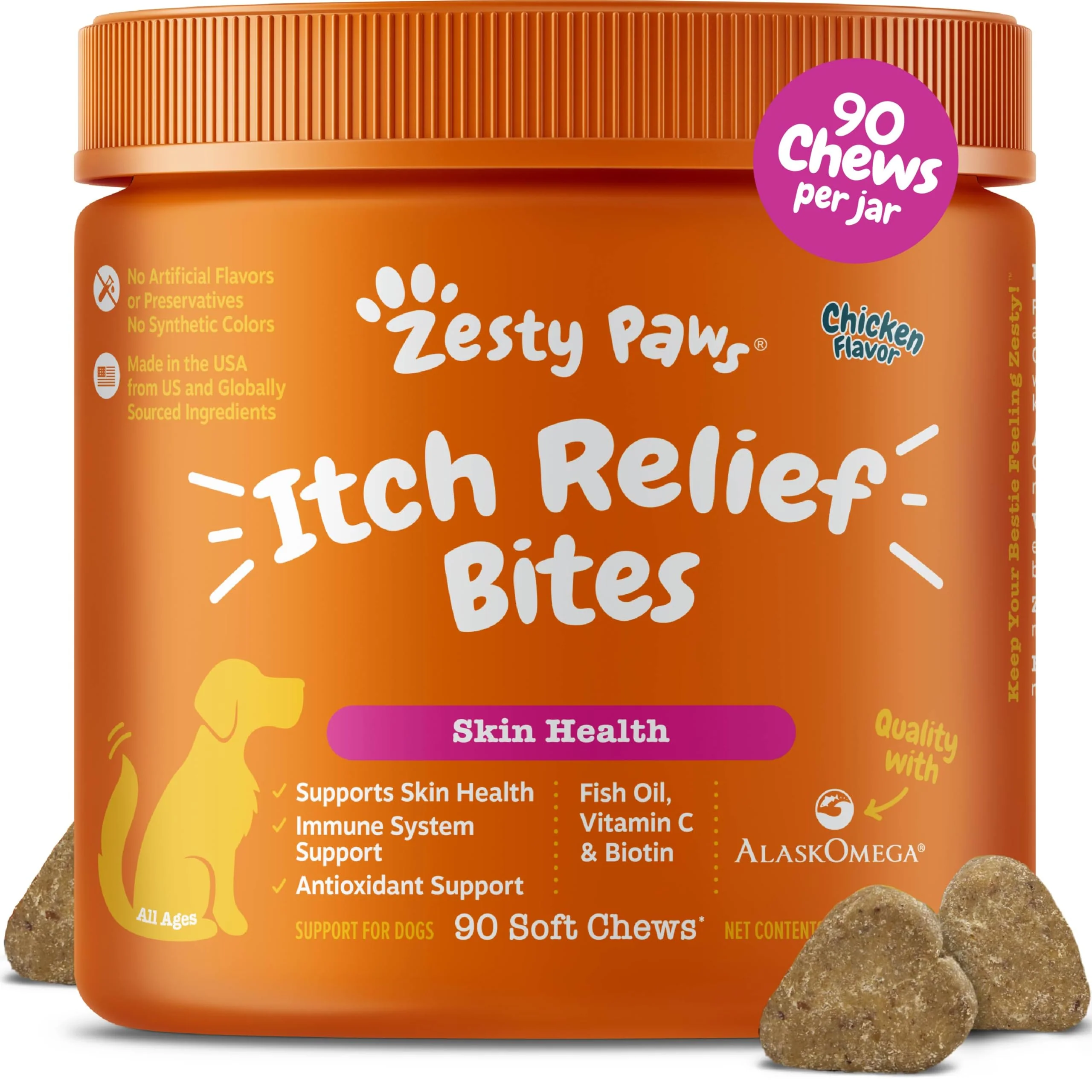 Authentic Zesty Paws Itch Relief for Dogs – Chicken-Flavored Omega-3 Chews for Itching Skin Coat 90 Count Fashionable