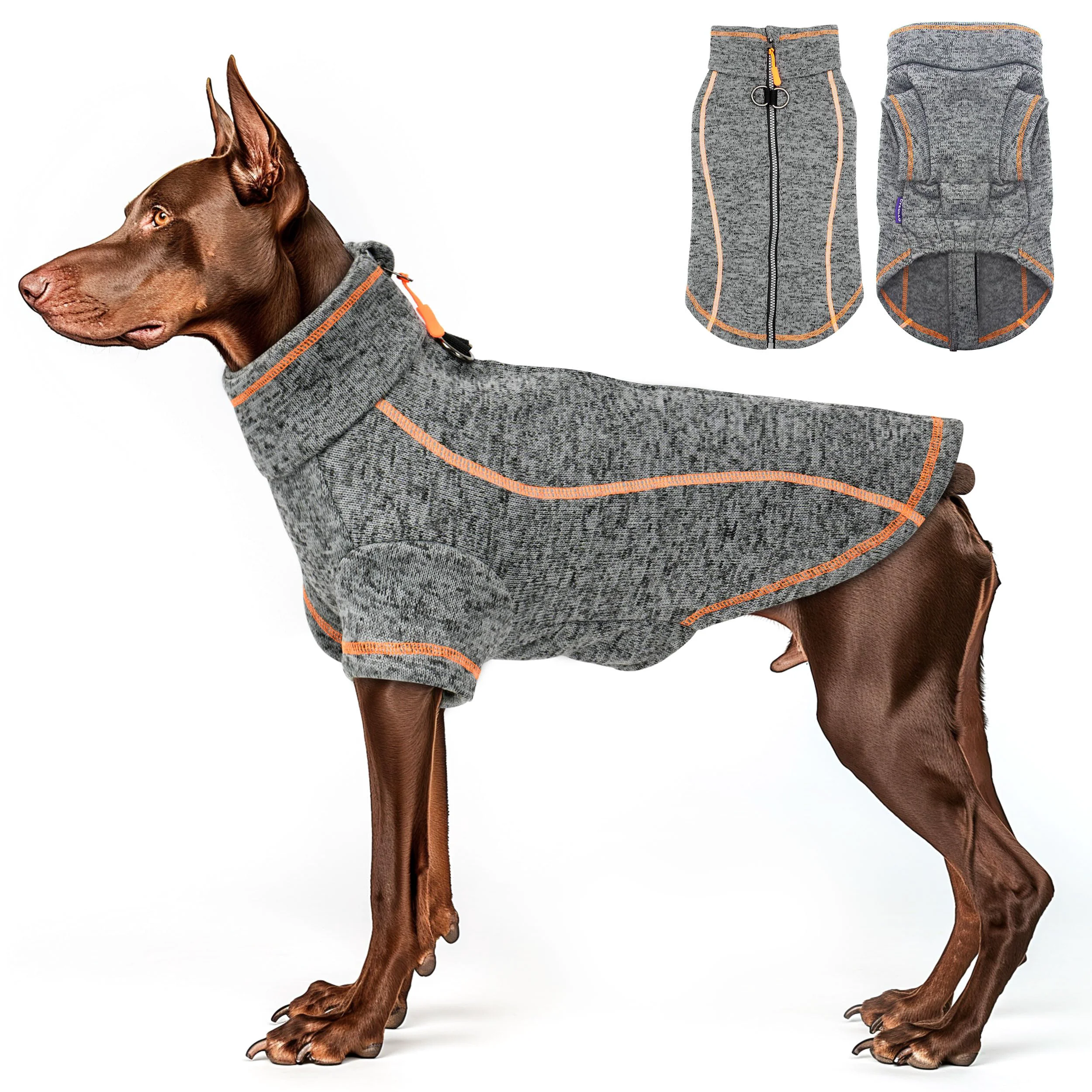 Expertly Made cyeollo Dog Sweater Fleece Jacket with Zipper – Reflective Warm Coat for Large Dogs Grey XXX-Large Advanced