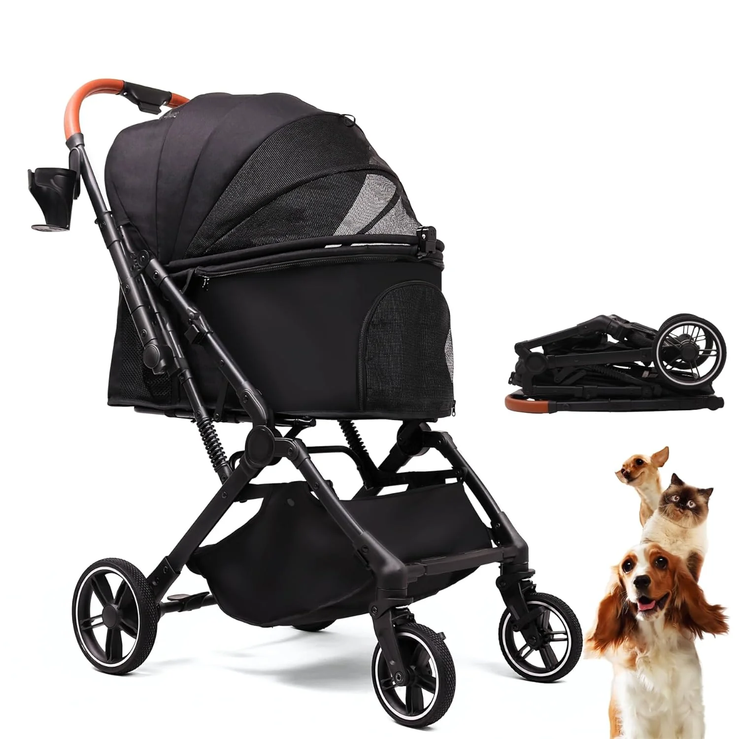 Solid Pet Stroller for Small Medium Dogs Cats Up to 45 lbs Travel Lite Collapsible All Terrain 4 Wheels for Jogging Running Black Healthy