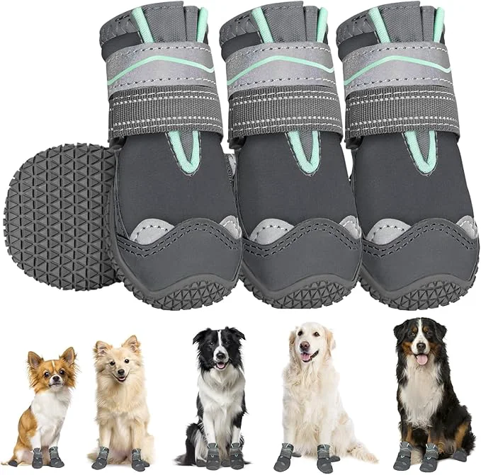 Premium SlowTon Dog Shoes for Large Small Medium Dogs – Waterproof Dog Boots for Summer Hot Pavement Paw Protector for Outdoor Walking Winter Snow Anti-Slip Rubber Dog Booties for Hardwood Floor Grey 0 About ThisOverview Detailed