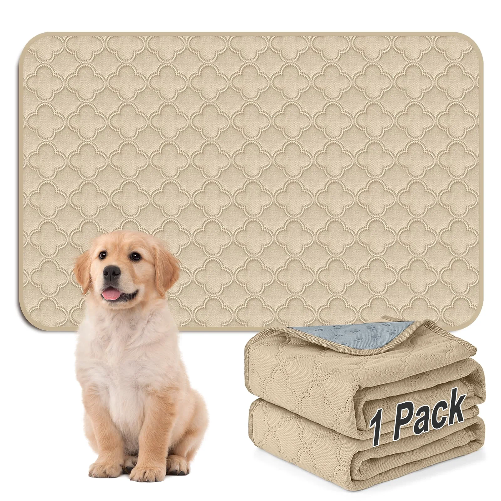 Soft FunFurry Washable Pee Pads for Dogs – 1 Pack Reusable Waterproof Non-Slip Cream 48 x 65 inches Sophisticated