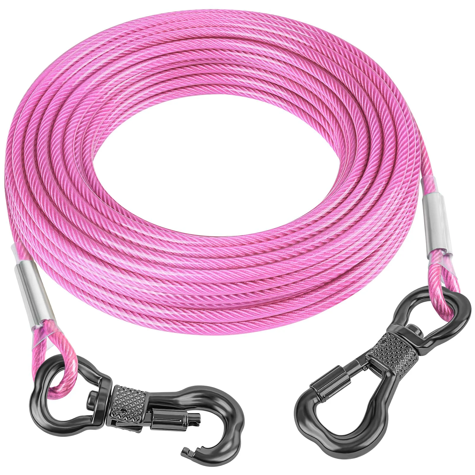 Innovative Tresbro 70FT Reflective Dog Tie Out Cable – Heavy-Duty 250 lb Stainless Steel Rotatable Buckle Pink Versatile