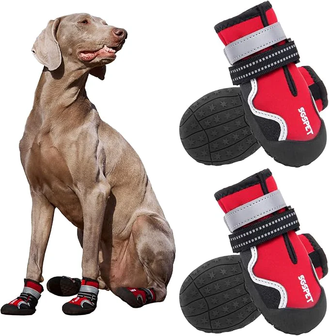 Safe Dog Shoes 4 PCS Dogs Booties Hot Pavement Waterproof Non-Slip with Reflective Strips Large Medium Small Puppy Paw Protector for WalkingAbout ThisOverview Fast
