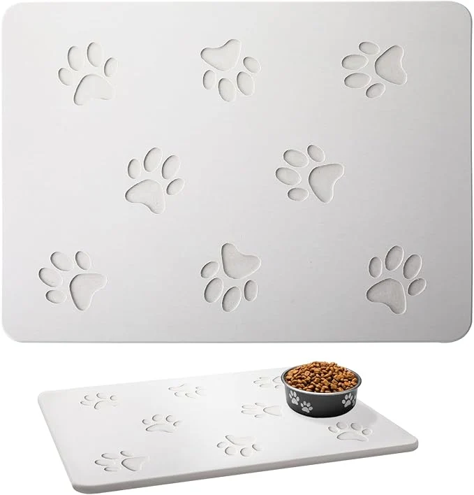 Responsible White Diatomaceous Earth Dog Bowl Mat Non-Slip Pet Food Water Mat Square Organic
