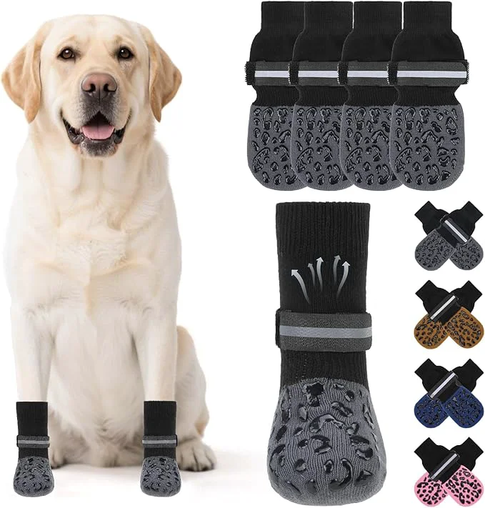 Top-Quality KOOLTAIL Anti Slip Dog Socks to Prevent Licking Paws Dog Shoes for Hot Pavement Reflective Traction Control Grip Booties Dogs Boots Paw Protector for Hardwood Floors Small Medium Large Senior DogsAbout ThisOverview Fine
