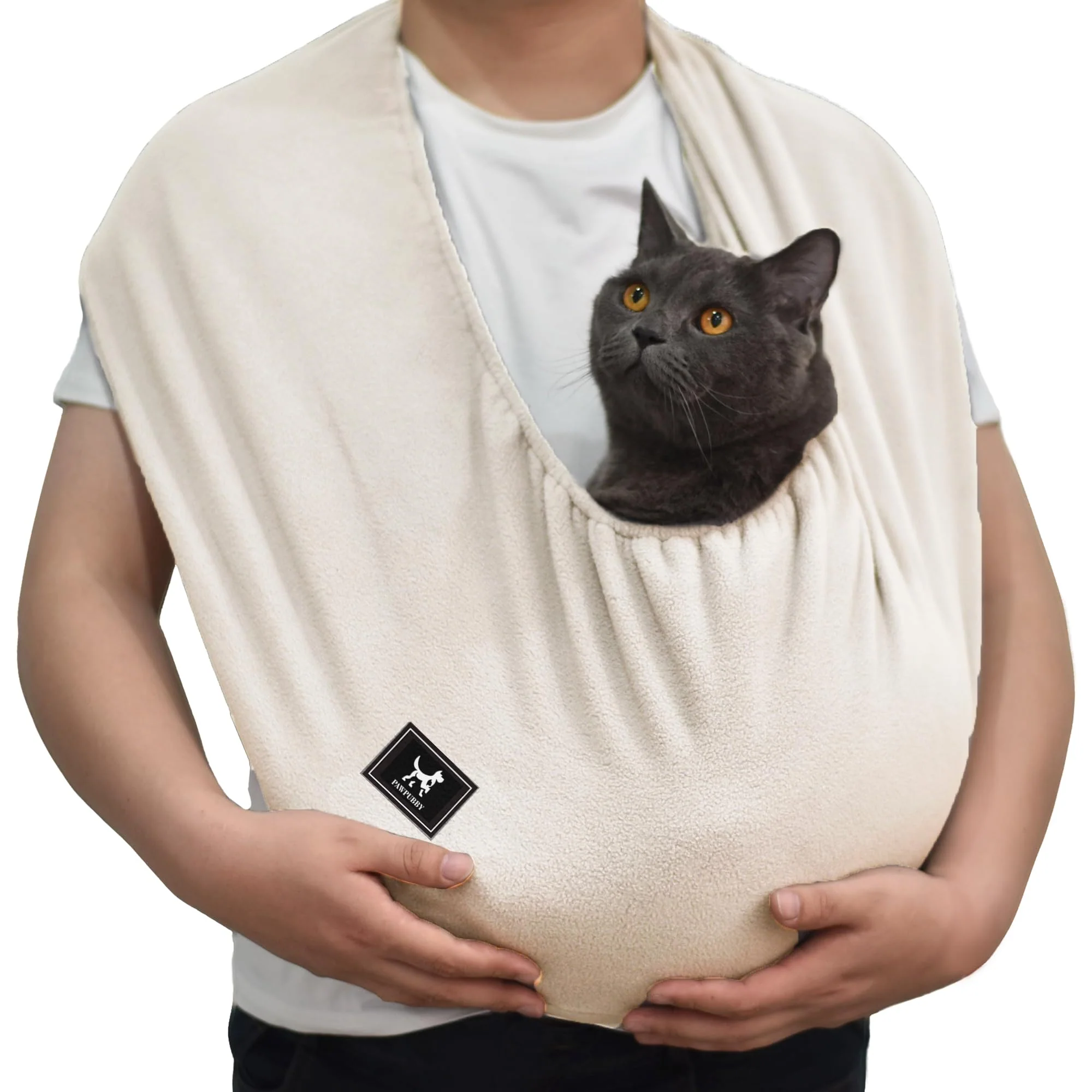 Effective PAWPUBBY Cat Sling Carrier Critter Cuddler – Indoor Hands- Cozy Snuggle Bag for Cats Kittens Small Dogs Apricot Large Premium