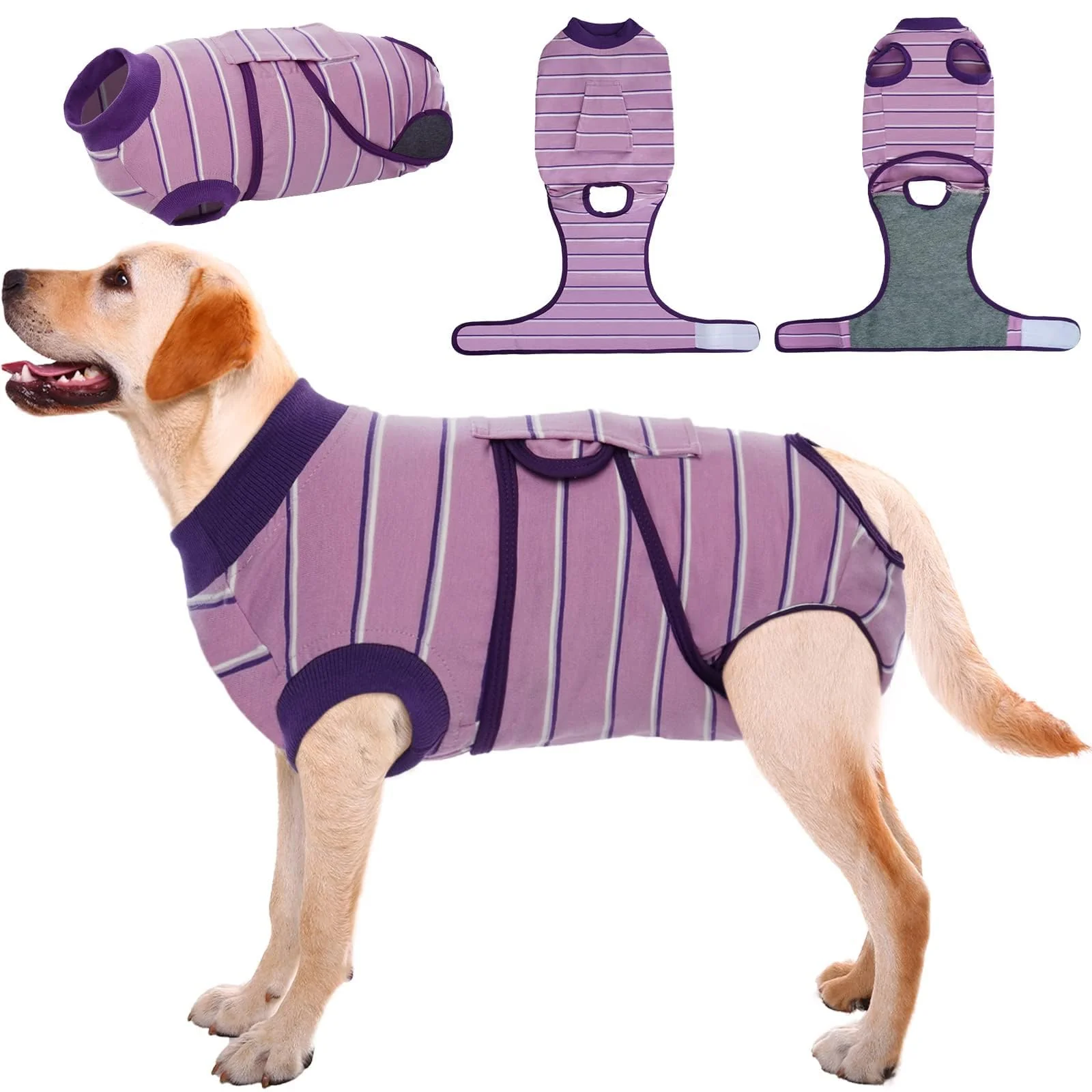 Flexible Kuoser Dog Surgery Recovery Suit – Breathable Anti-Licking Recovery Onesie for Dogs Purple Strips XL Luxury