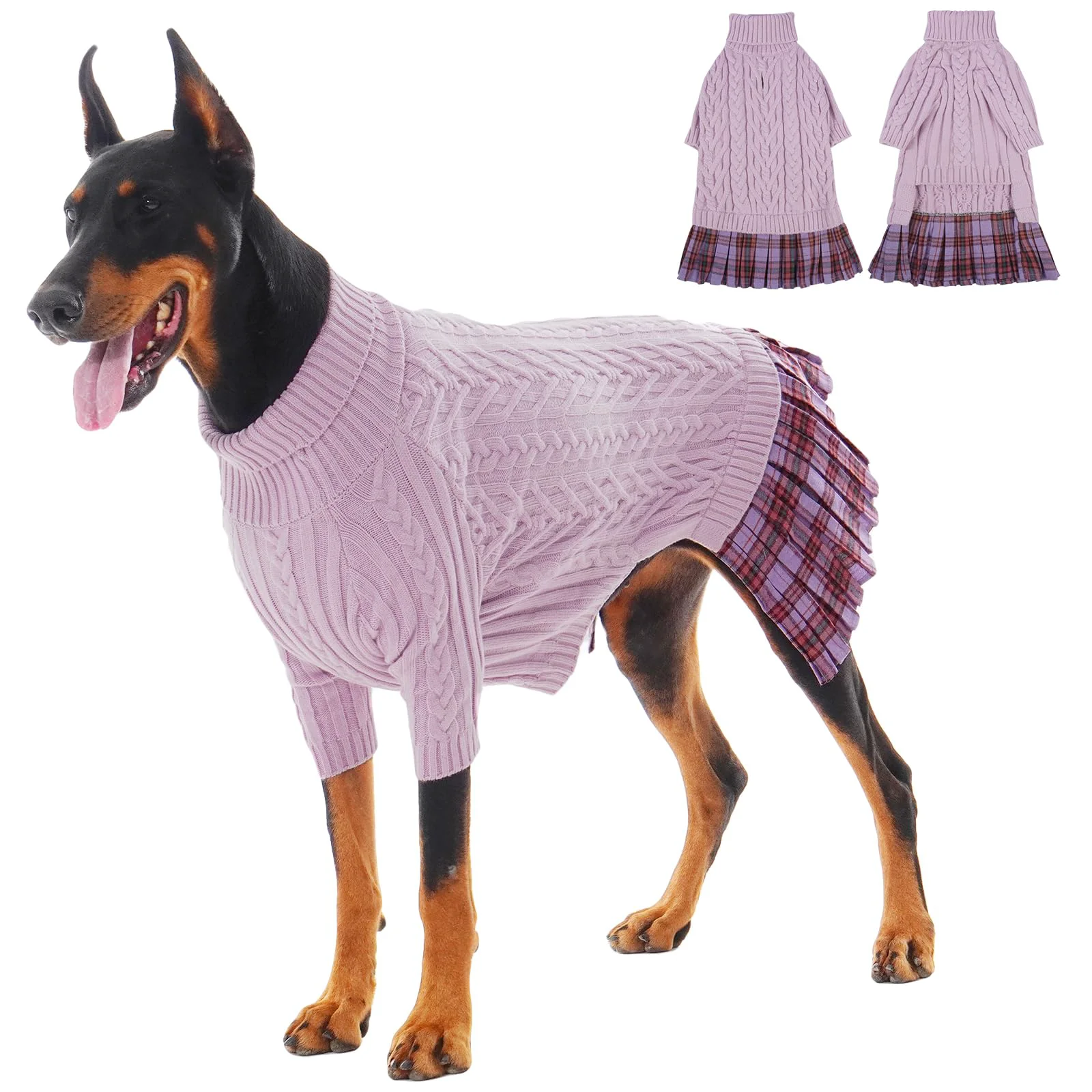 Versatile IECOii Girl XXXL Dog Sweater Dress – Purple Knit with Leash Hole Exceptional