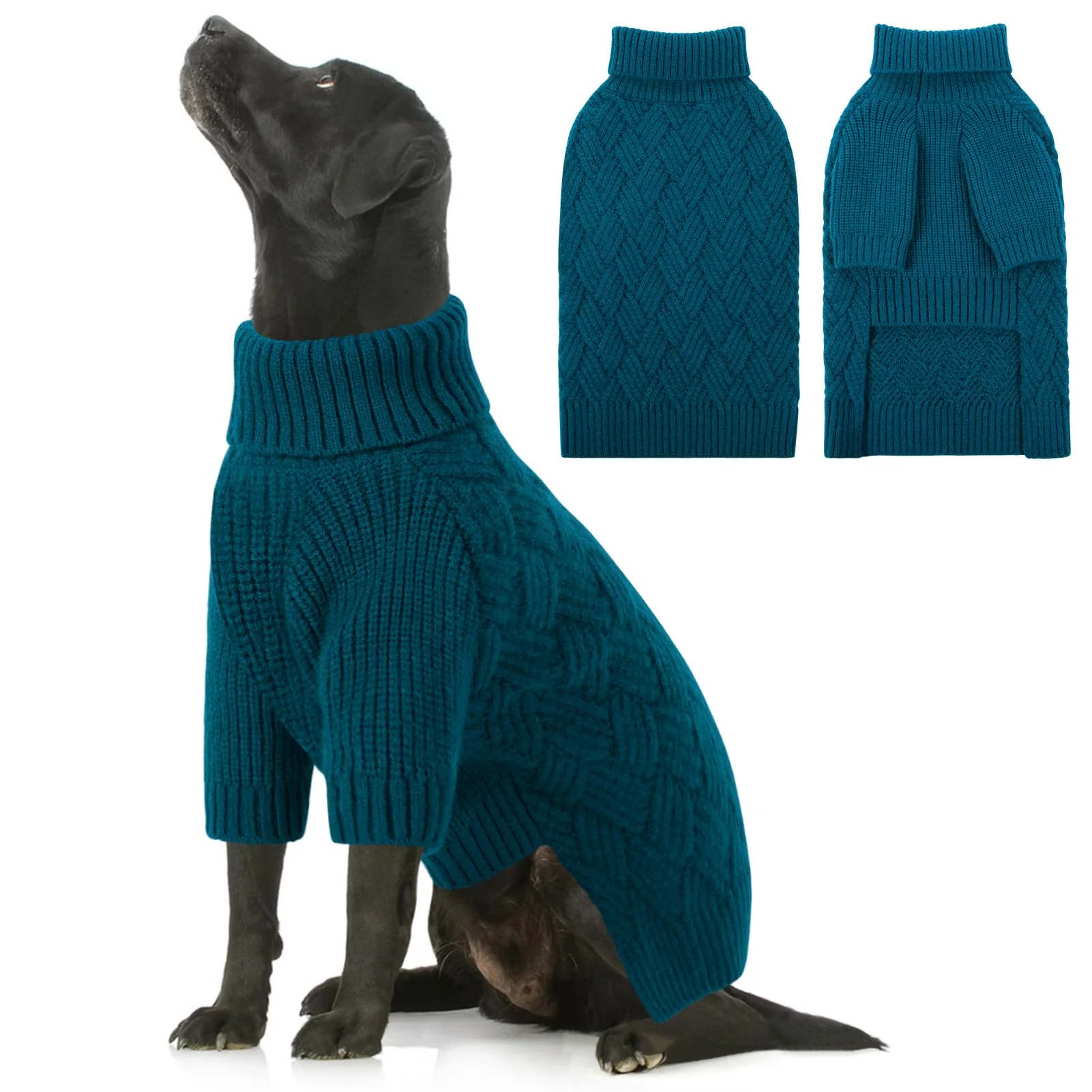Fine Crafted SUNFURA XXL Dog Sweater for Large Breeds – Warm Turtleneck Knit Pullover in Blue Clean