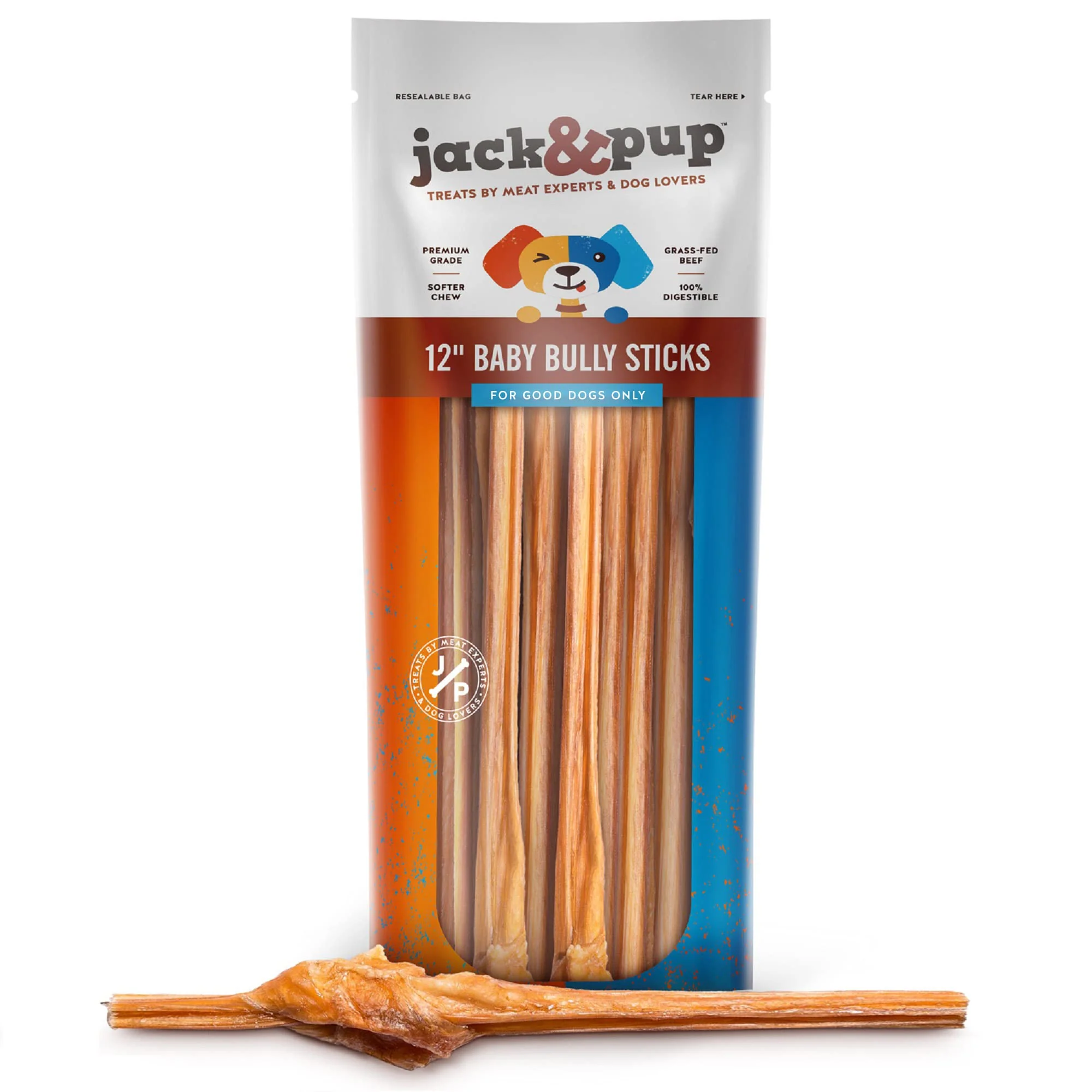 Sustainable Jack Pup 12-Inch Junior Bully Sticks for Small Dogs — 18 Pack Teething Puppy Chews Natural