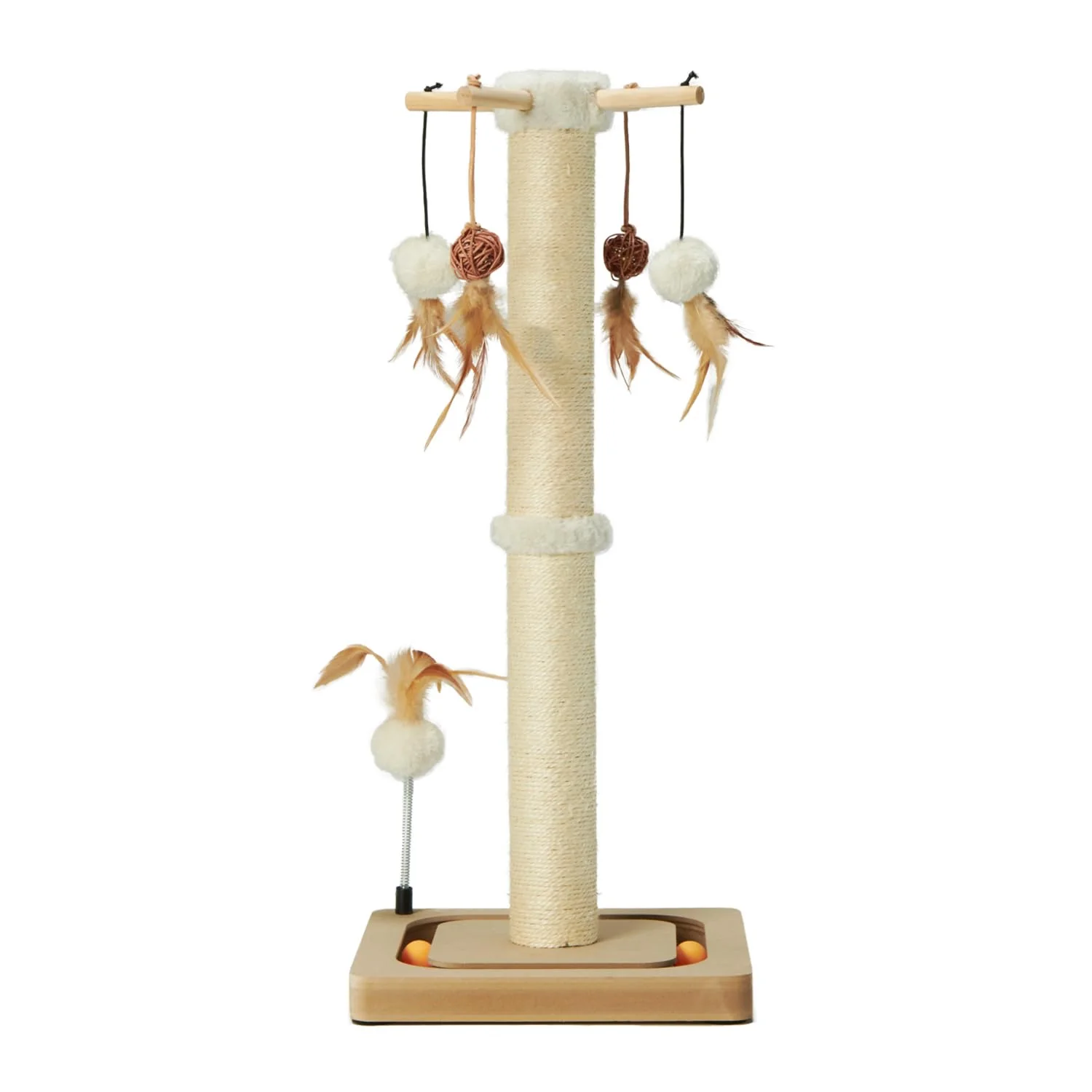 Refined PEEKAB Cat Scratching Post 27 Inches – Sisal Post with Track Ball Toys Beige Prestigious