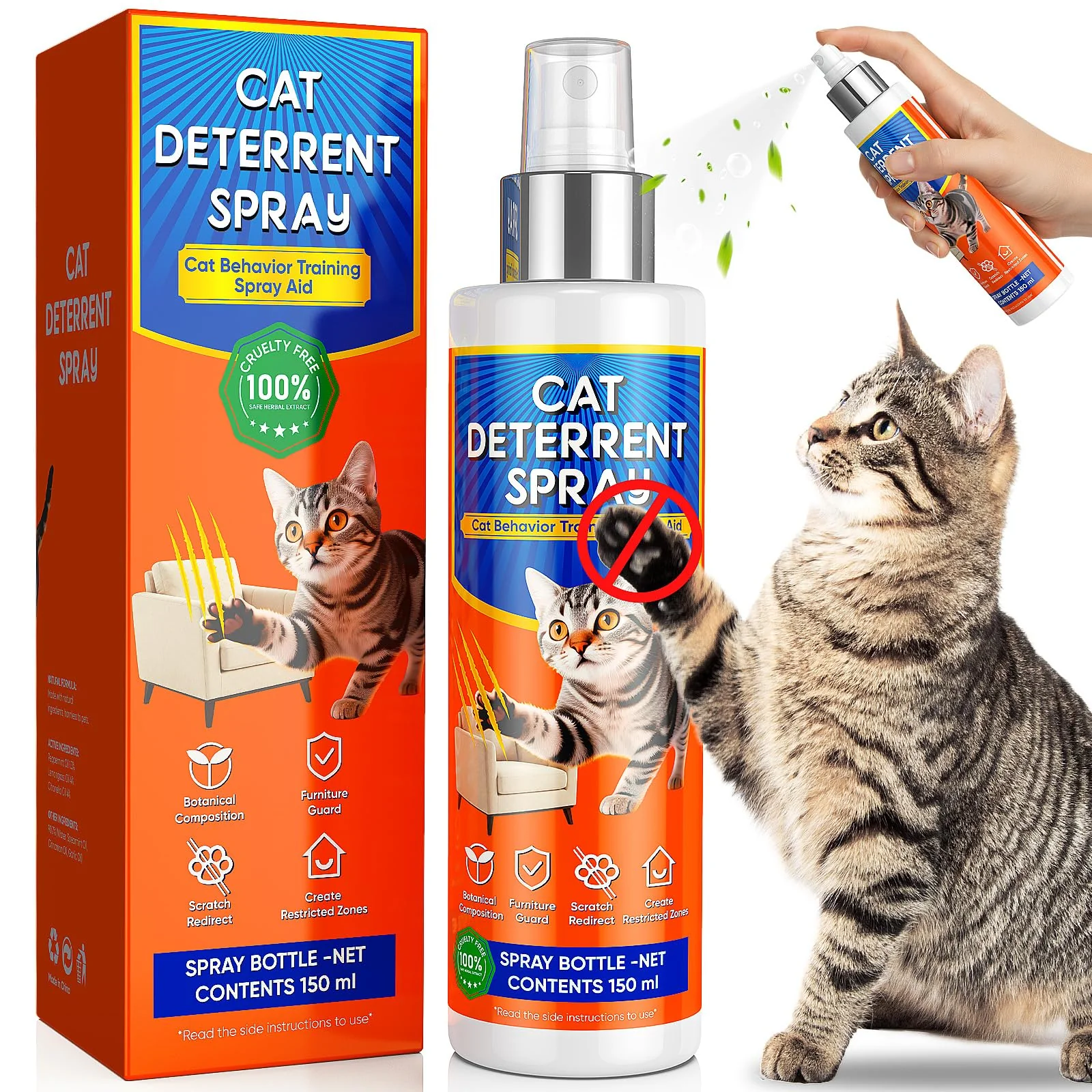 Eco-Friendly Ballsill Cat Deterrent Spray — Indoor Outdoor Natural Ingredients 5.07 Fl Oz Elite