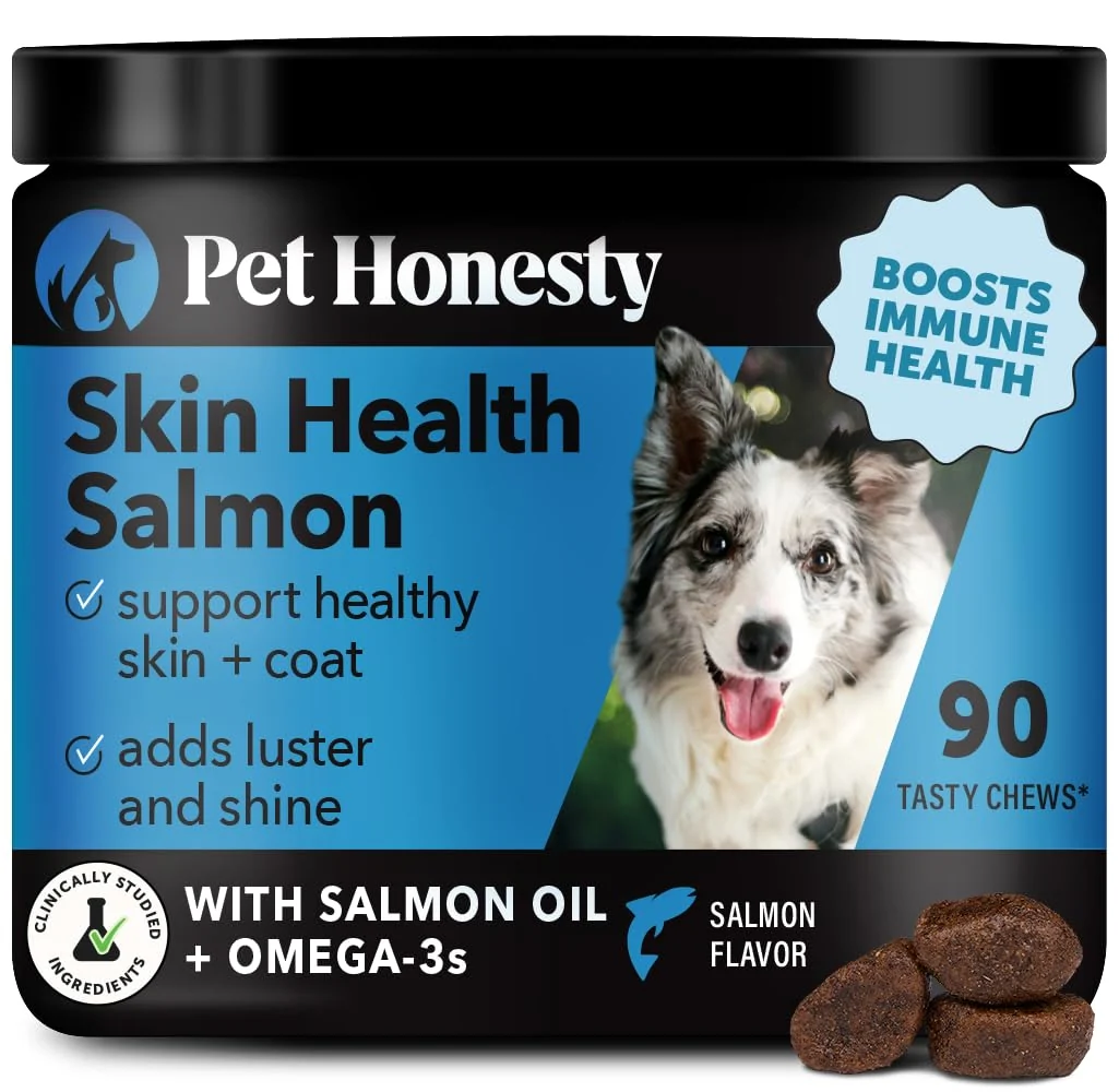 First-Class Pet Honesty Skin Health Salmon Chews – Itch Relief Omega-3 for Dogs Healthy Skin Coat 90 Ct Pet Honesty Skin Health Salmon Chews Artisan