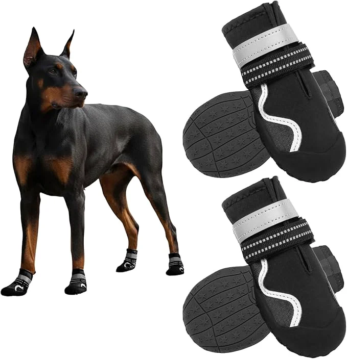 Authentic Dog Shoes Small Medium Large Size Dogs Puppy Booties Paw Protector for Hot Pavement Non-Slip Waterproof Rubber Reflective Strapped Boots Black Size 5 2.8 2.4 L W for 40-55lbs About ThisOverview Responsible