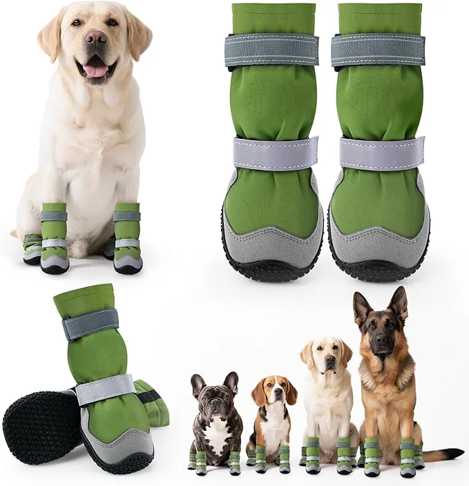 Optimized Winter Dog Snow Boots with Fleece Lining Dog Shoes for Medium Large Size Dogs Waterproof Dog Booties and Paw Protectors Anti-Slip Reflective Dog Shoes for Snow Outdoor Hiking Green-Size 4 About ThisOverview Excellent