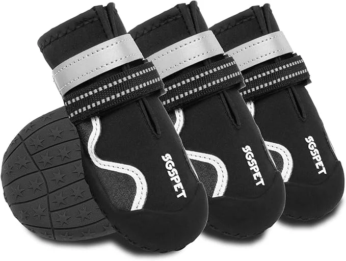 Reusable Dog Shoes Waterproof Dog Boots Paw Protectors with Anti-Slip Sole 4pcs Set Pet Dog Booties Reflective Dog Shoes for Small Medium Large Winter Snowy Summer Hot Pavement Black 8 2XL About ThisOverview Quality