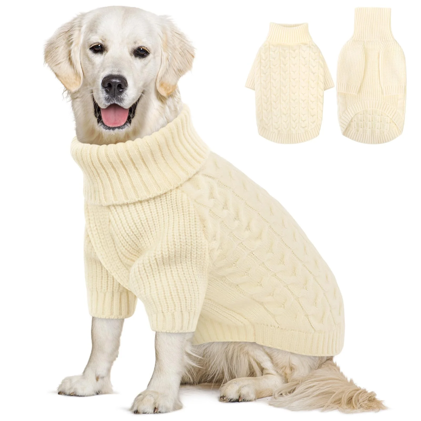 Recyclable Queenmore XL Dog Sweater – Warm Knit Winter Coat for Extra Large Dogs White XL Pitbull Boxer Comfortable