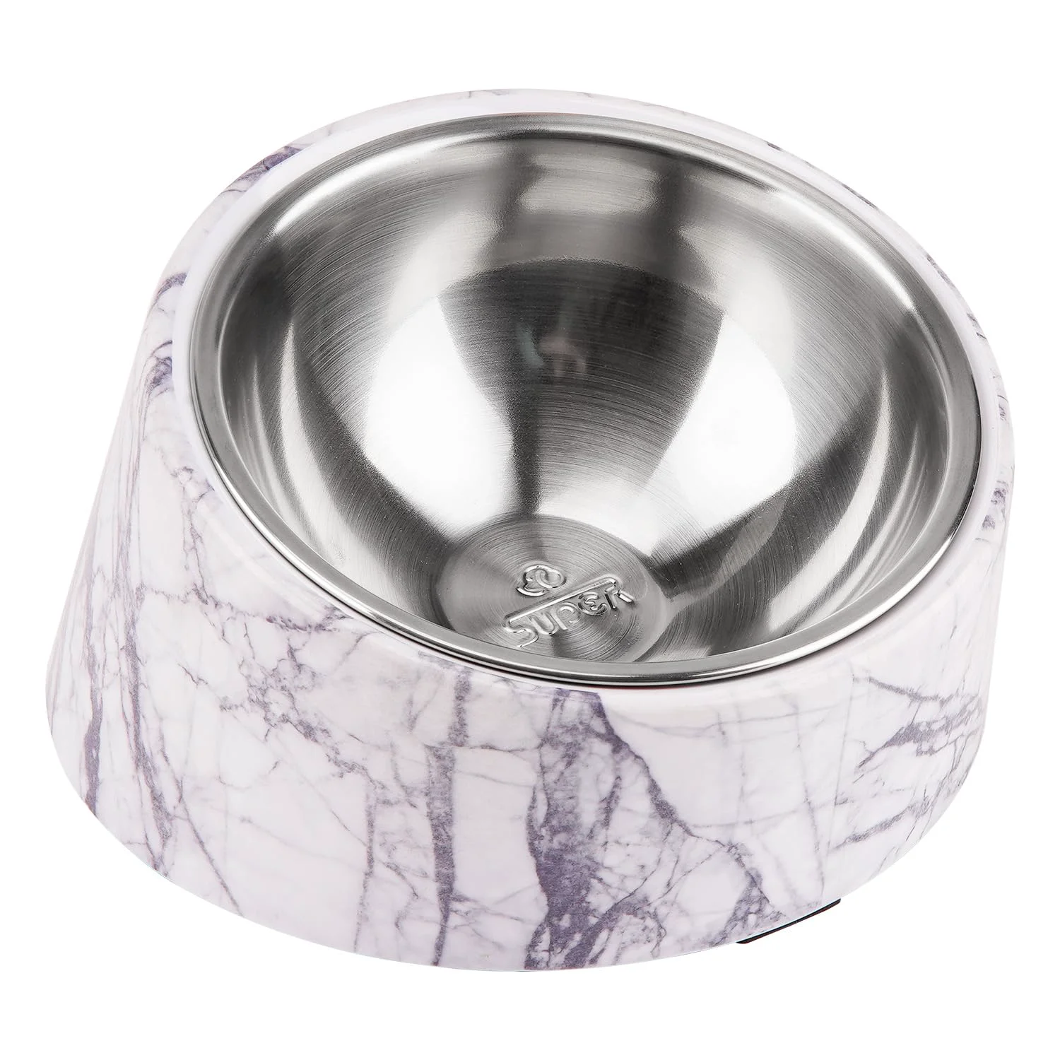 High-End SuperDesign Mess 15° Slanted Bowl for Dogs Cats – Tilted Non-Skid Marble Pattern Trusted