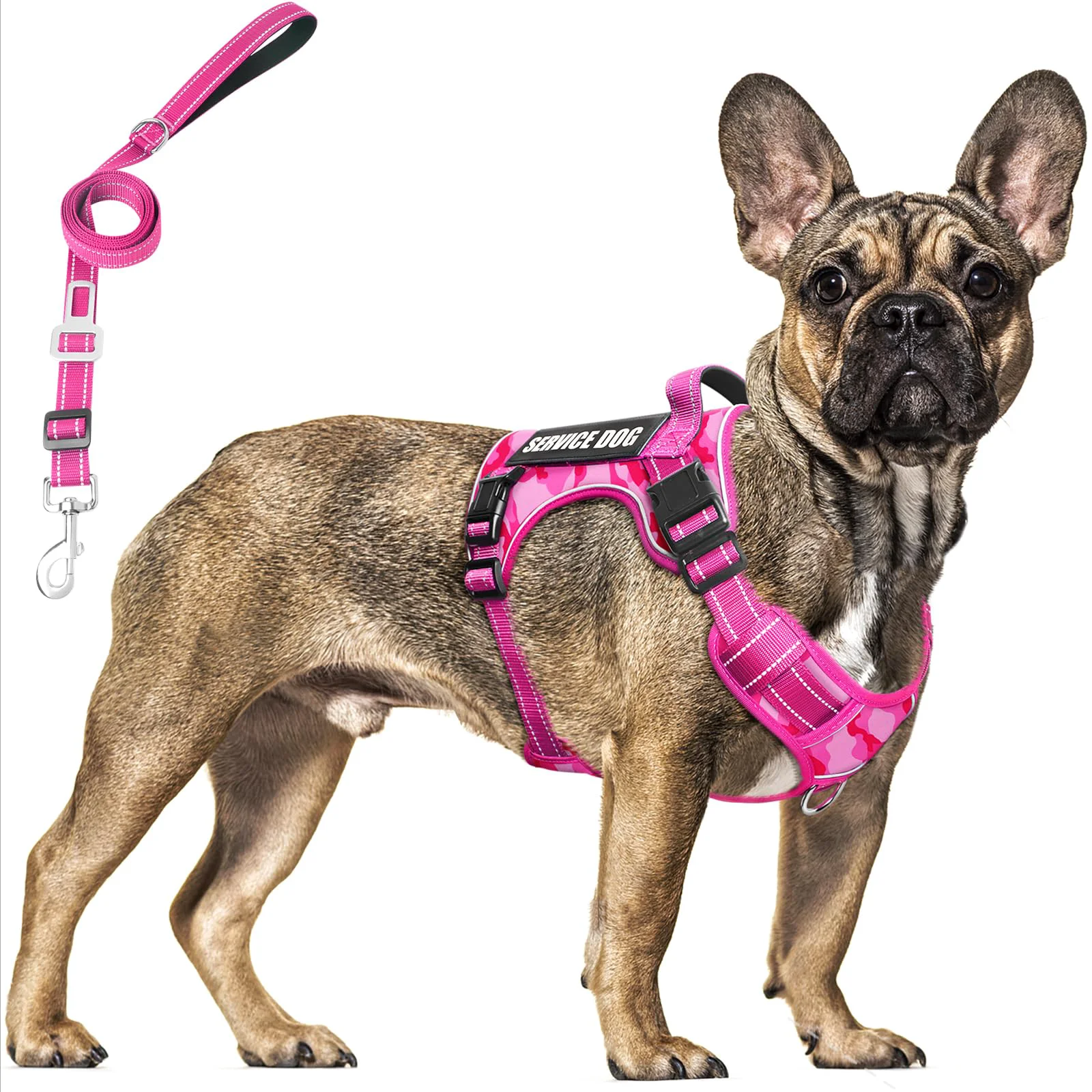 Artisan MOOGROU Tactical Service Dog Vest Leash Set Heavy-Duty No-Pull Harness for Large Breeds S-XL Camouflage Pink Healthy