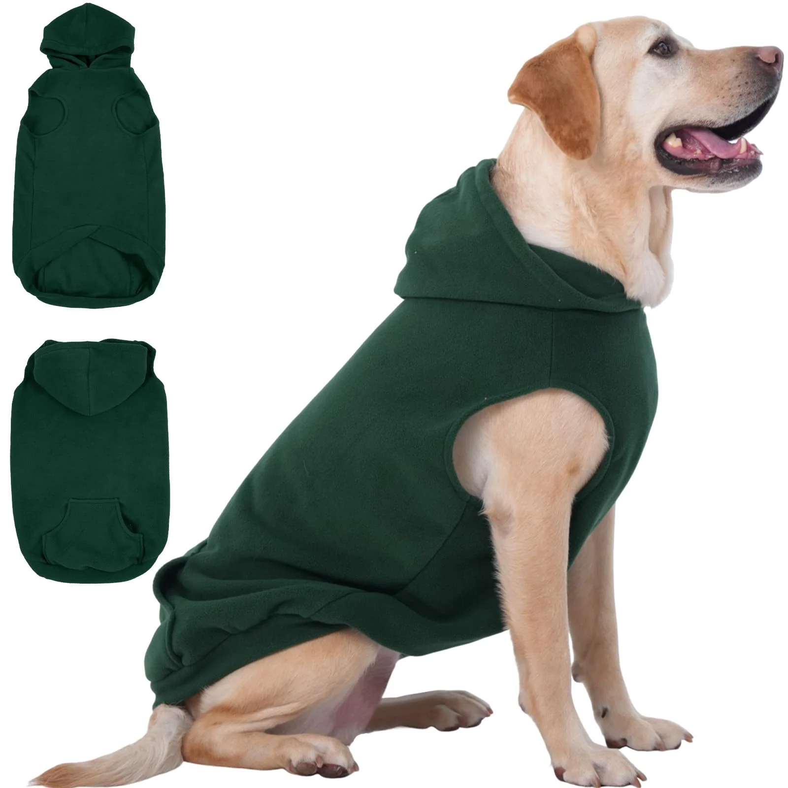 Elegant IECOii XXL Dog Hoodie for Large Dogs — Green 2XL Polar Fleece Leash Hole Pocket Original Design