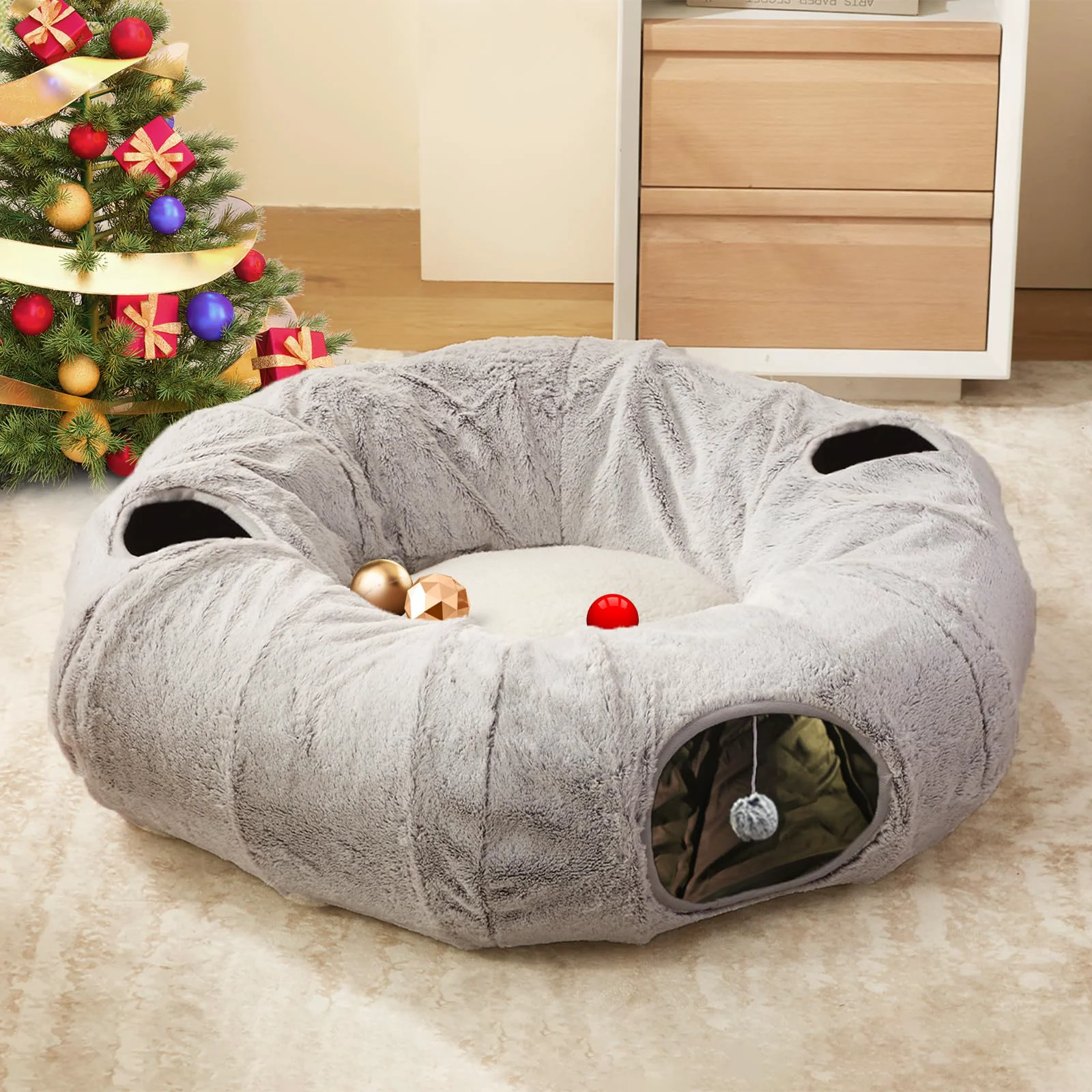 Professional WINDRACING Cat Tunnel Bed – Indoor Donut Tunnel with Washable Cushion Grey Fashionable