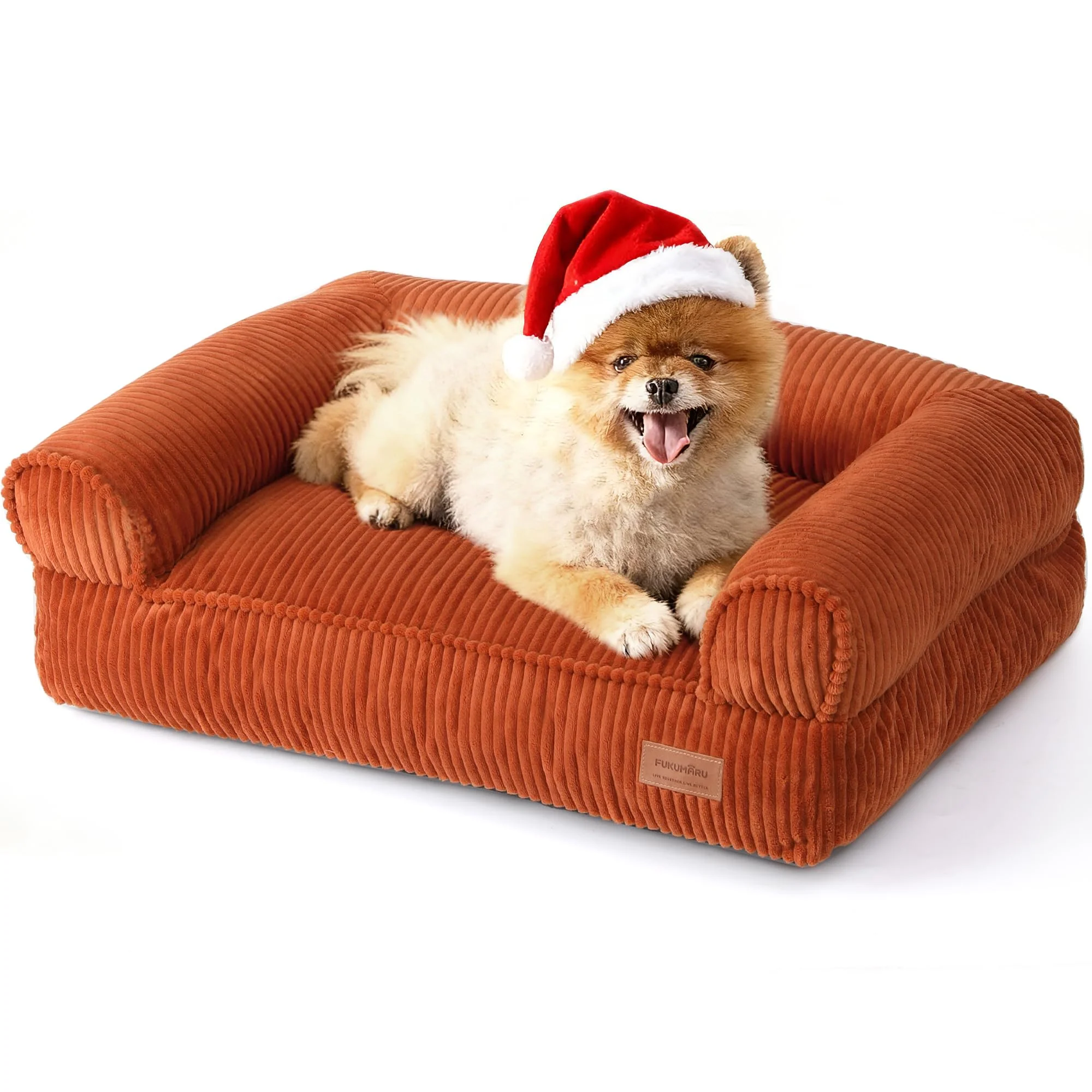 Soft FUKUMARU Dog Couch Bed – Corduroy Cozy Cat Bed 28in Waterproof Sofa Orange Proven
