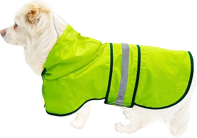 Clean Dog Raincoat Waterproof Reflective Slicker – Lightweight Breathable Hooded Poncho Rain Coat Jacket with Adjustable Belly Strap and Leash Hole for Small Medium Large Dogs Small Green About ThisOverview Expertly Made