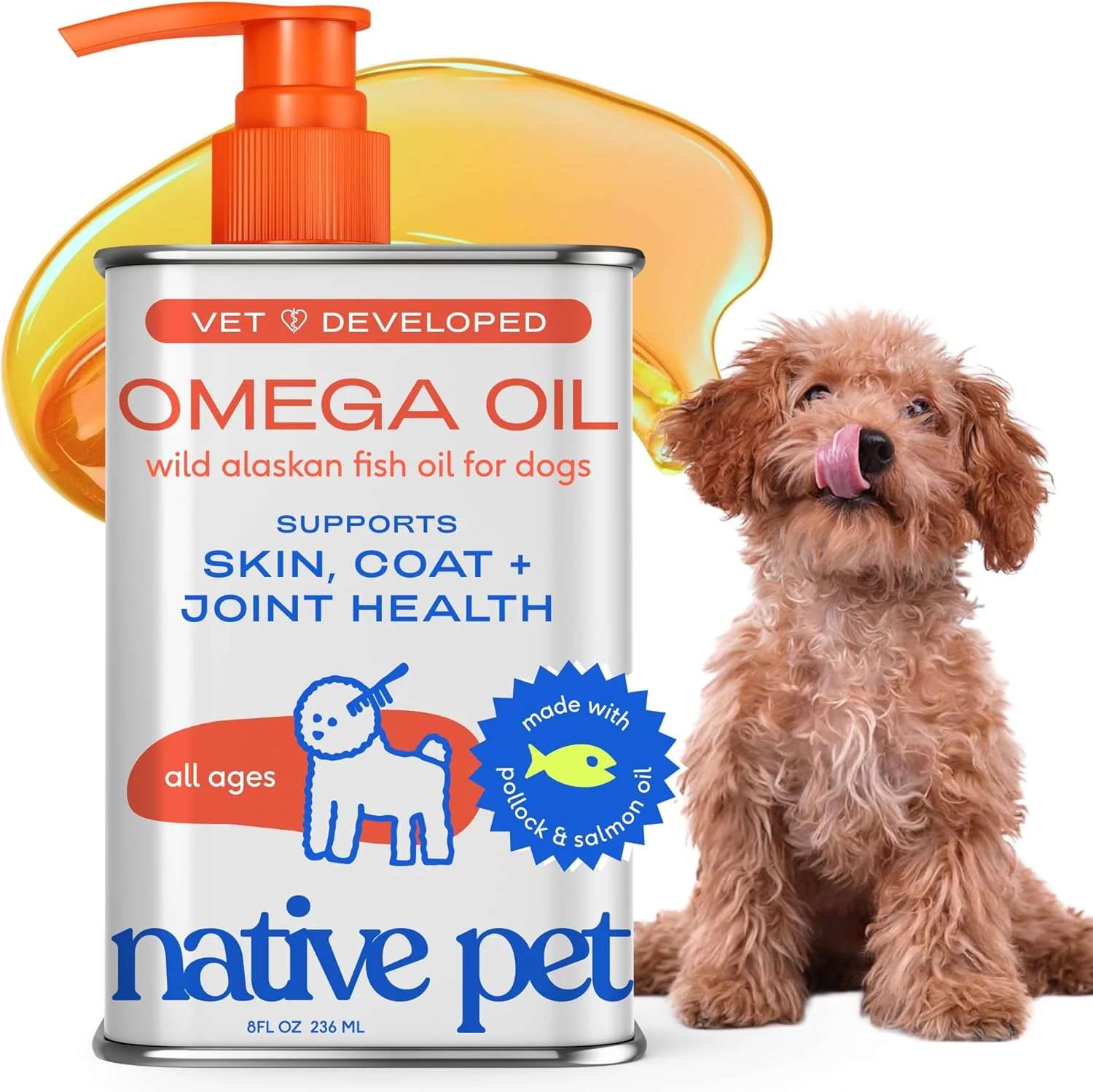 Relaxed Native Pet Omega 3 Fish Oil for Dogs Cats – Promotes Healthy Skin Shiny Coat Strong Joints – Made with Wild Alaskan Salmon Oil for Dogs – Tasty Fast-Absorbing Omega 3 6 9 Liquid Supplement-16oz Natural