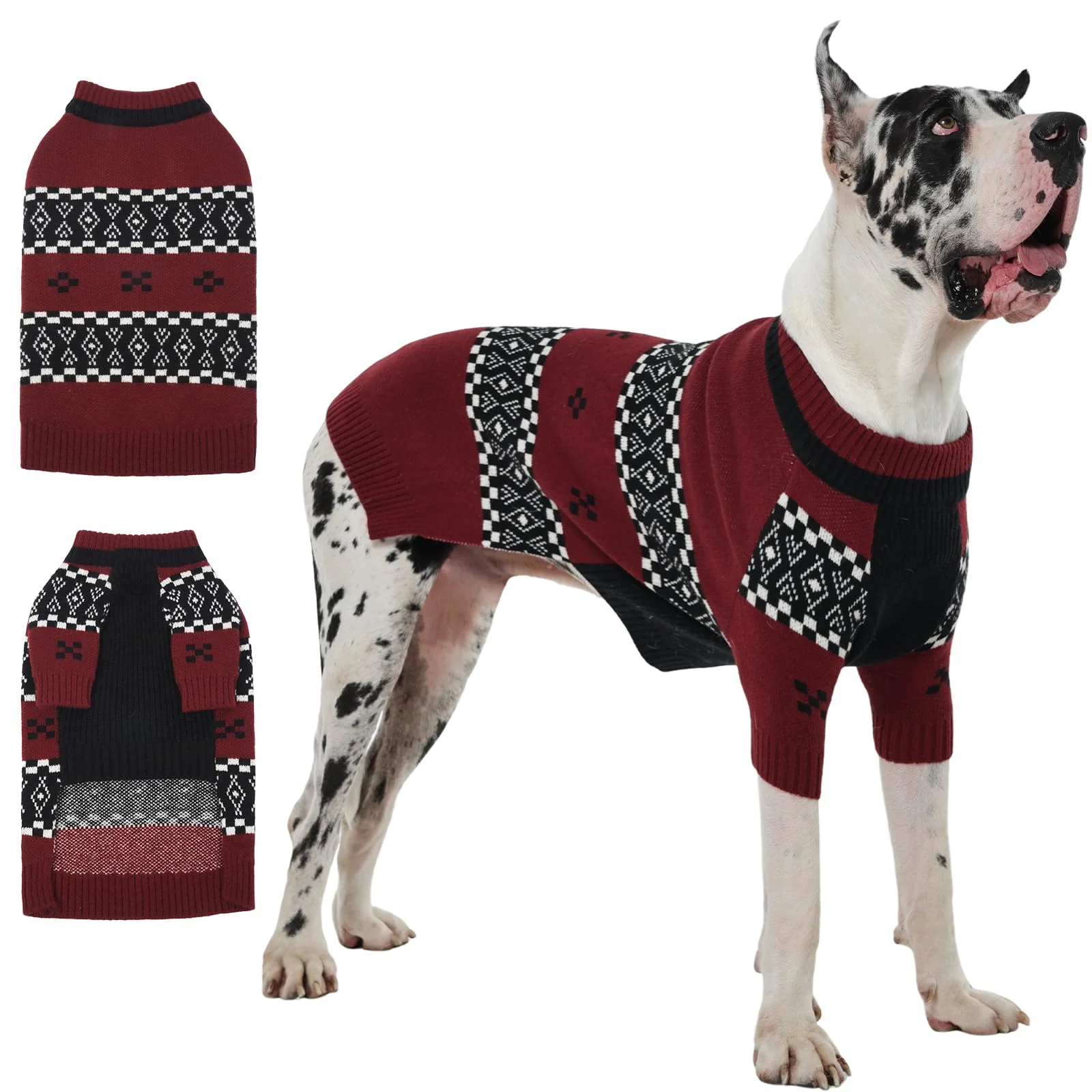 Refined IECOii Great Dane Sweaters – 5XL Warm Knit Coat for Giant Breed Dogs Dark Red Functional