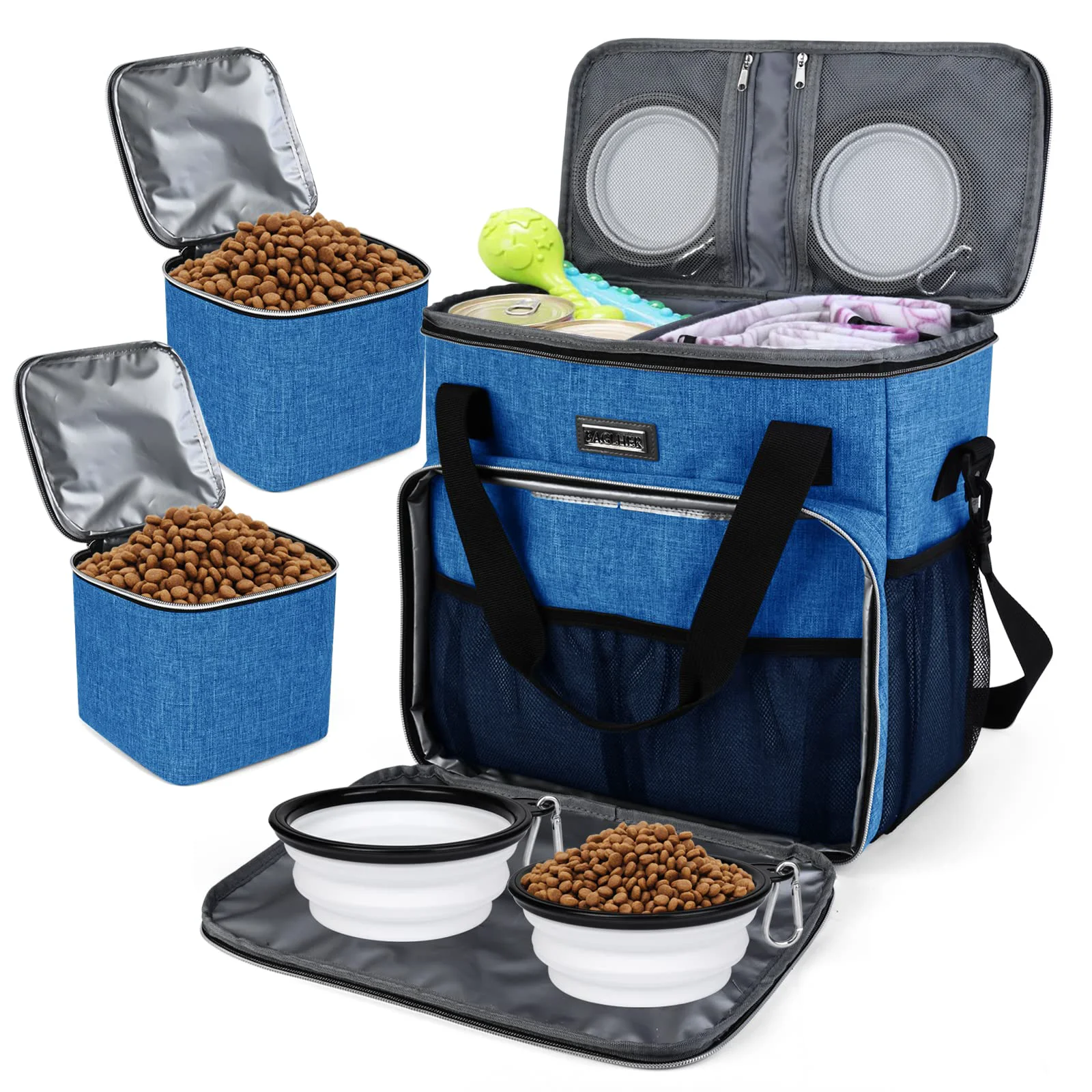 High-End BAGLHER Dog Travel Bag All-in-One Pet Travel Kit with 2 Food Containers 2 Collapsible Bowls Quality