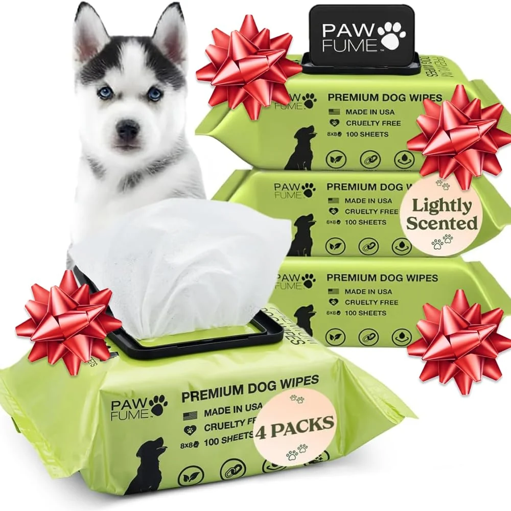 Sophisticated Pawfume Dog Wipes 4 x 100 Count – Hypoallergenic Gentle Grooming Wipes for Eyes Face Paws Tear Stains Artisan