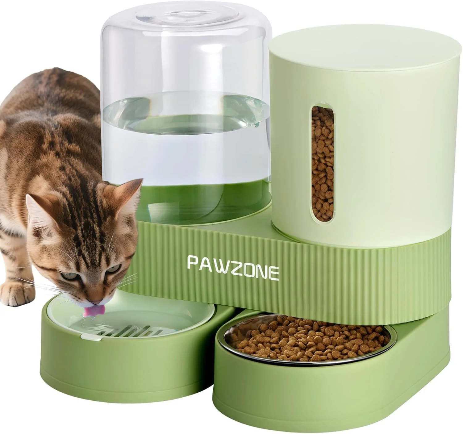 Recyclable Pawzone 2-Pack Automatic Cat Feeder Water Dispenser with Gravity Feed Green High-End