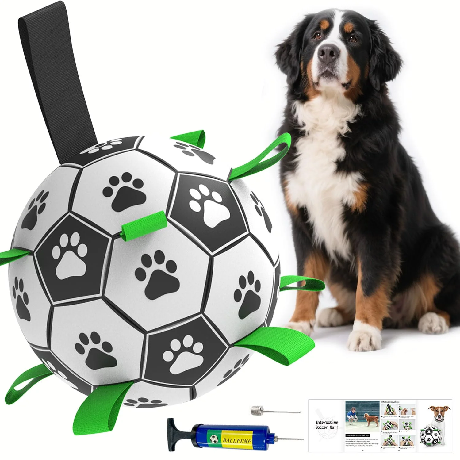 Specialty Amasiver Dog Soccer Ball Toys with Straps – 9-Inch Large Interactive Tug Ball Classic