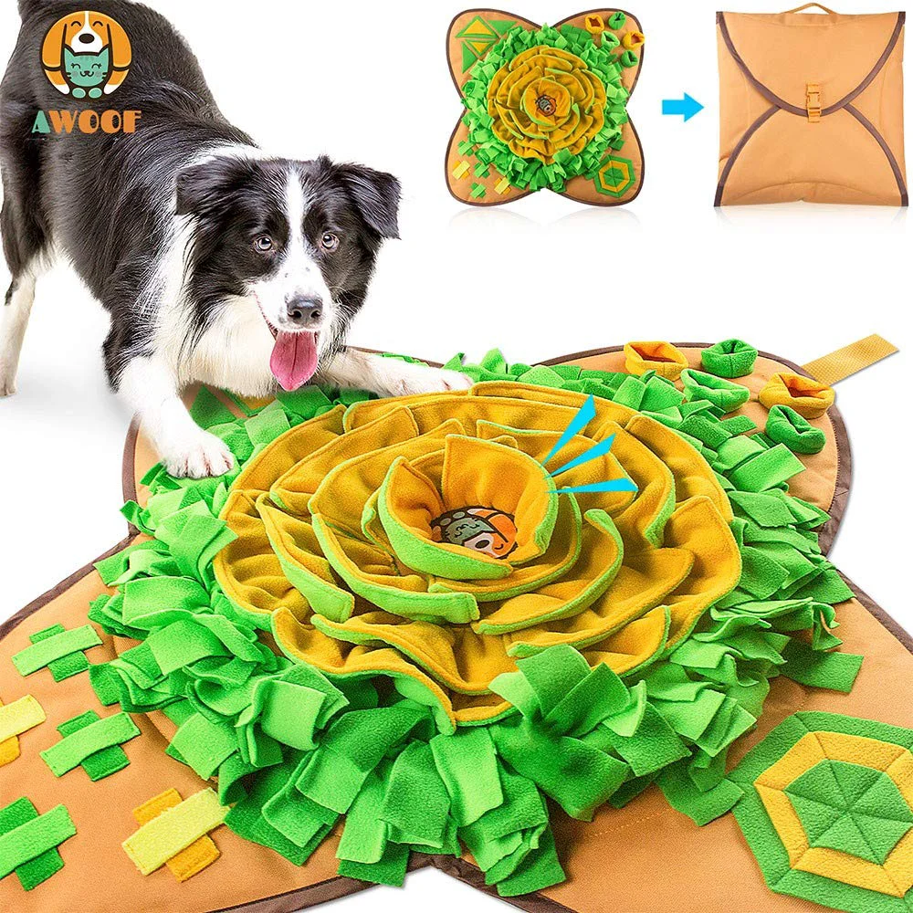 Optimized AWOOF Snuffle Mat 28×28 in — Interactive Dog Puzzle Feeding for Foraging Crafted