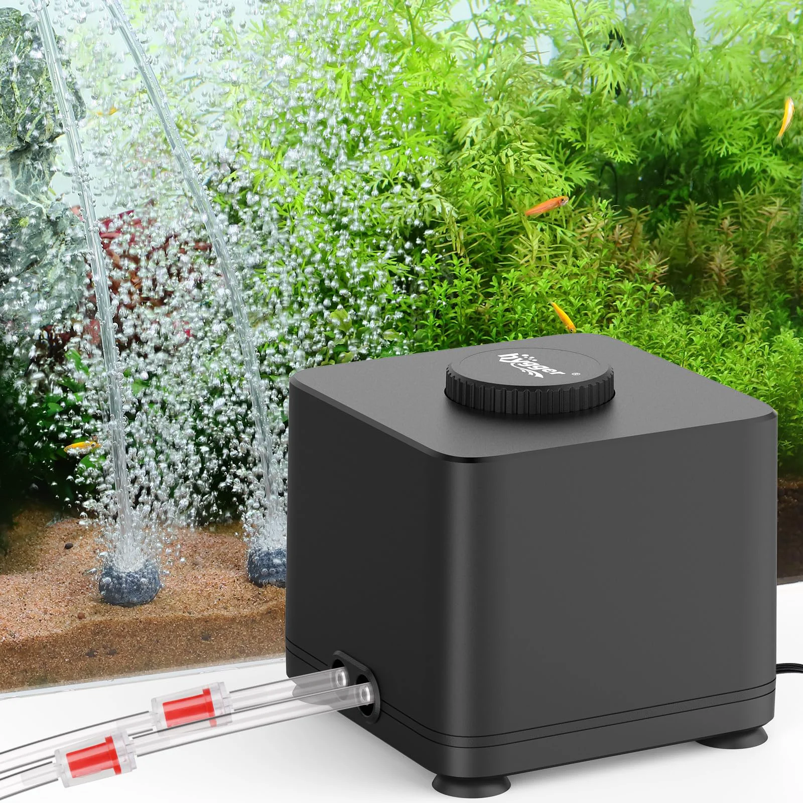 Long-Lasting hygger Aquarium Air Pump – Quiet Adjustable Dual-Outlet Oxygen Aerator for Fish Tanks Hydroponics 4W 7W 11W Natural