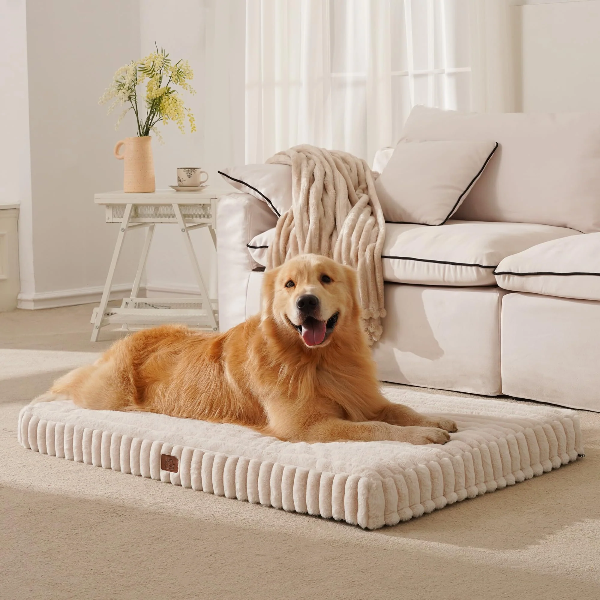 Relaxed DOPEDIO Orthopedic Large Dog Bed – Waterproof Crate Bed with Egg-Crate Foam Non-Slip Base Cream 35x22x3 Top-Quality