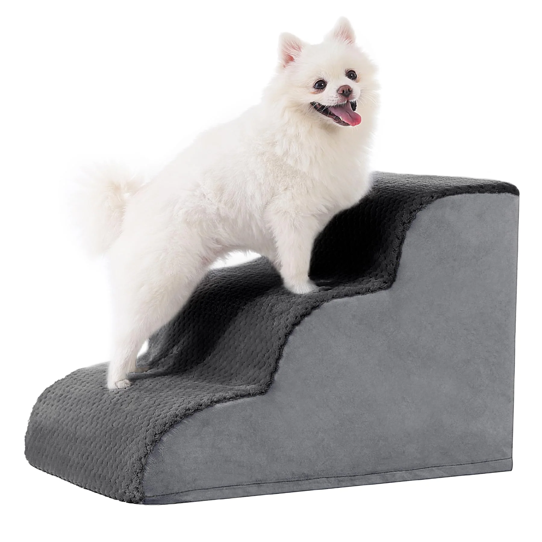 Premium Material MIHIKK Curved 3-Step Dog Stairs Ramp for Small Dogs Cats Non-Slip Washable Cover Flexible