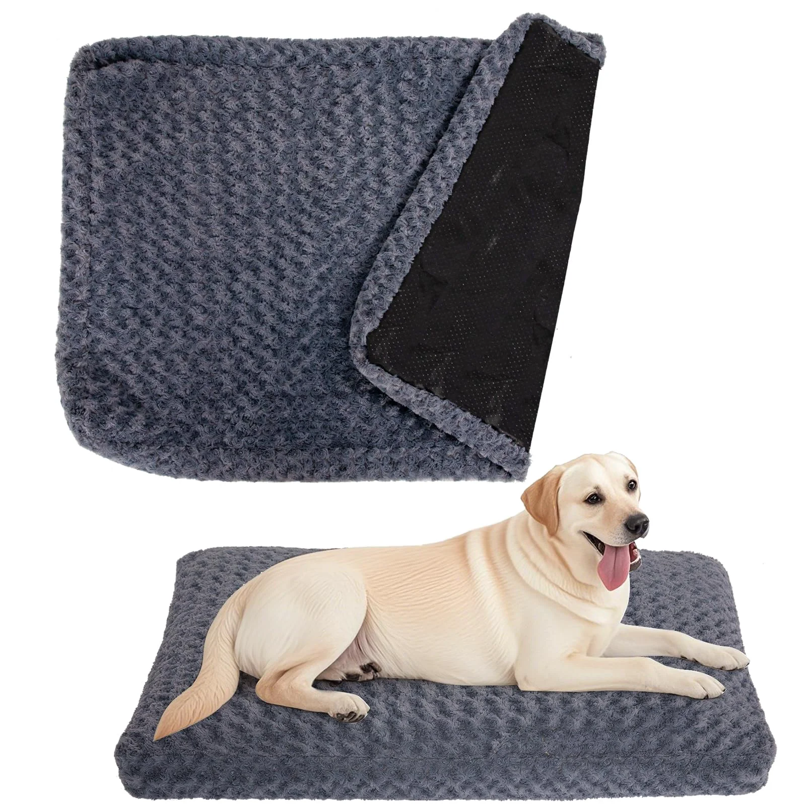 Eco-Friendly BLVOTKRO Faux Fur Dog Bed Cover – Rose Velvet Dark Gray 42×28 Removable Washable Natural