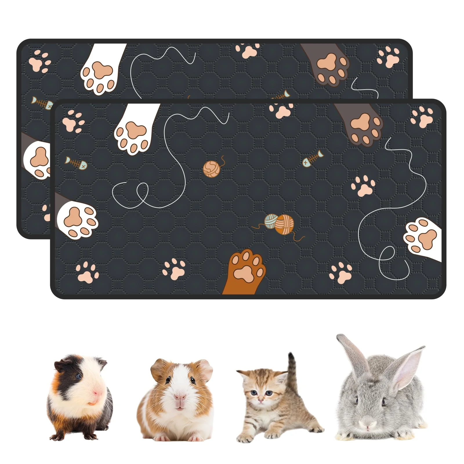 Expertly Made MODESLAB 2-Pack Guinea Pig Cage Liner 28×56 – Ultra-Absorbent Washable Non-Slip Bedding Black Elegant